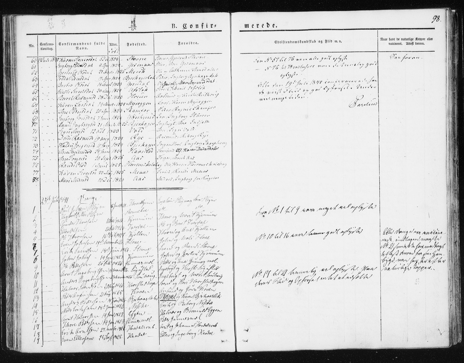 Ministerialprotokoller, klokkerbøker og fødselsregistre - Sør-Trøndelag, AV/SAT-A-1456/674/L0869: Parish register (official) no. 674A01, 1829-1860, p. 98