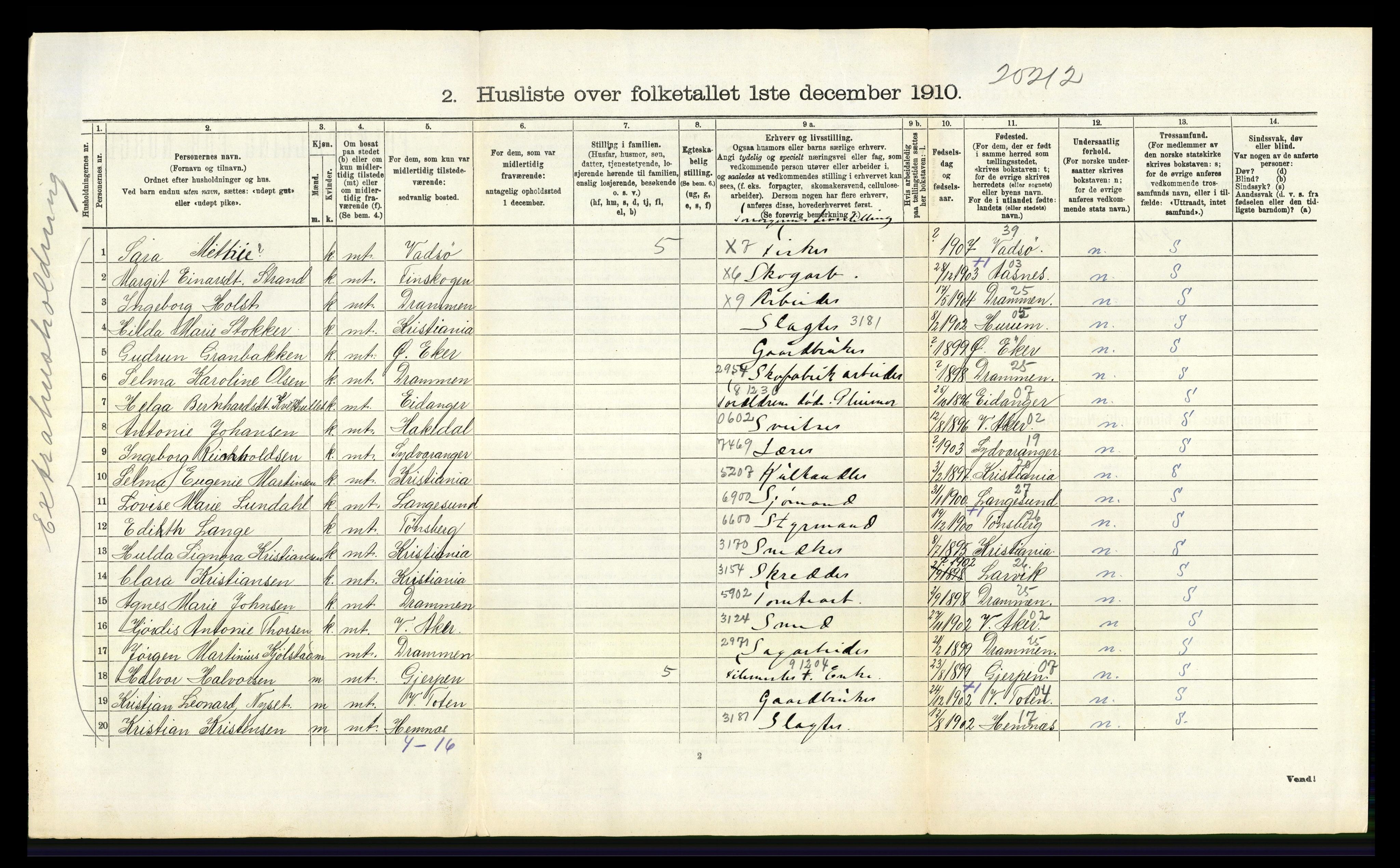 RA, 1910 census for Brunlanes, 1910, p. 384