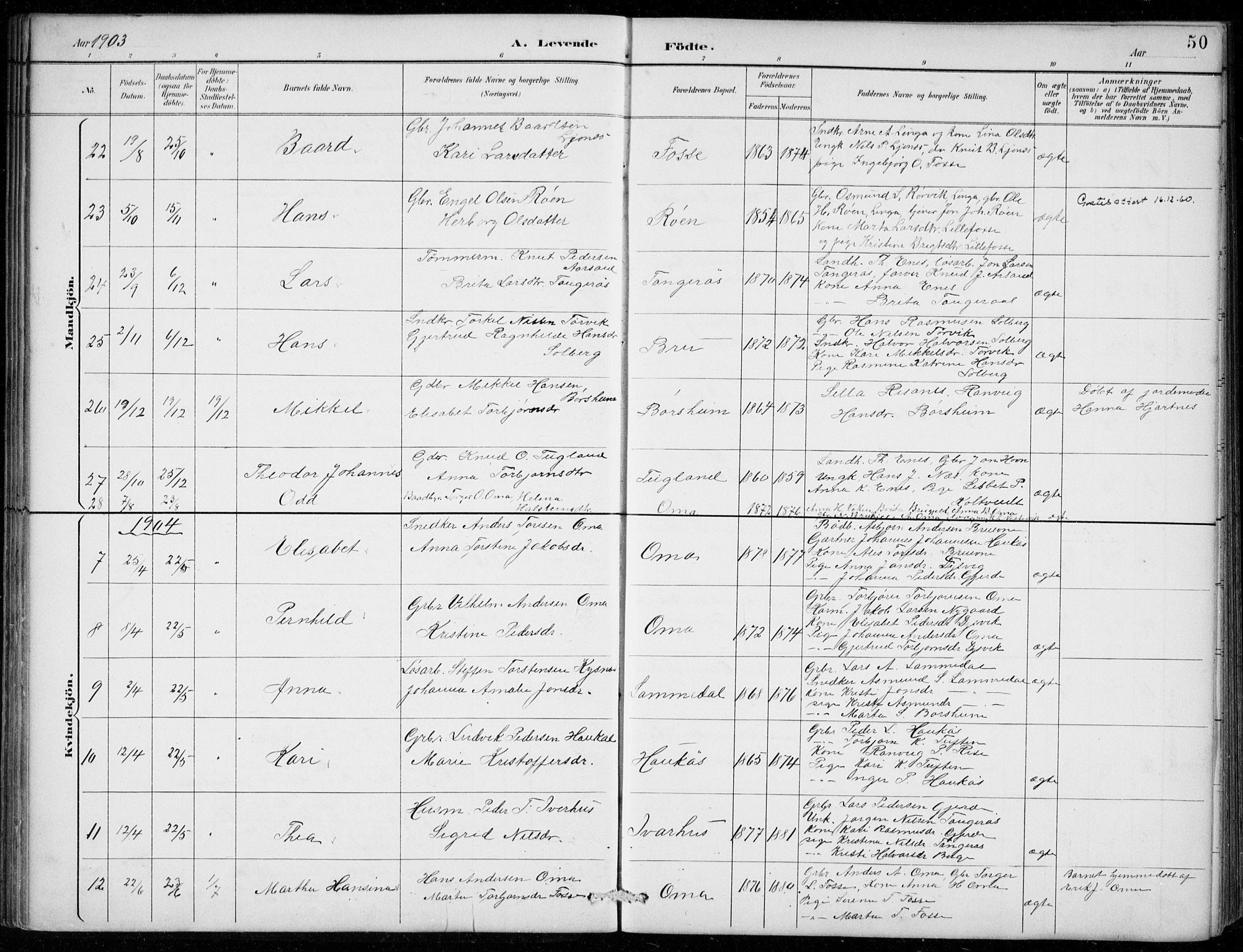 Strandebarm sokneprestembete, SAB/A-78401/H/Hab: Parish register (copy) no. B  1, 1891-1914, p. 50