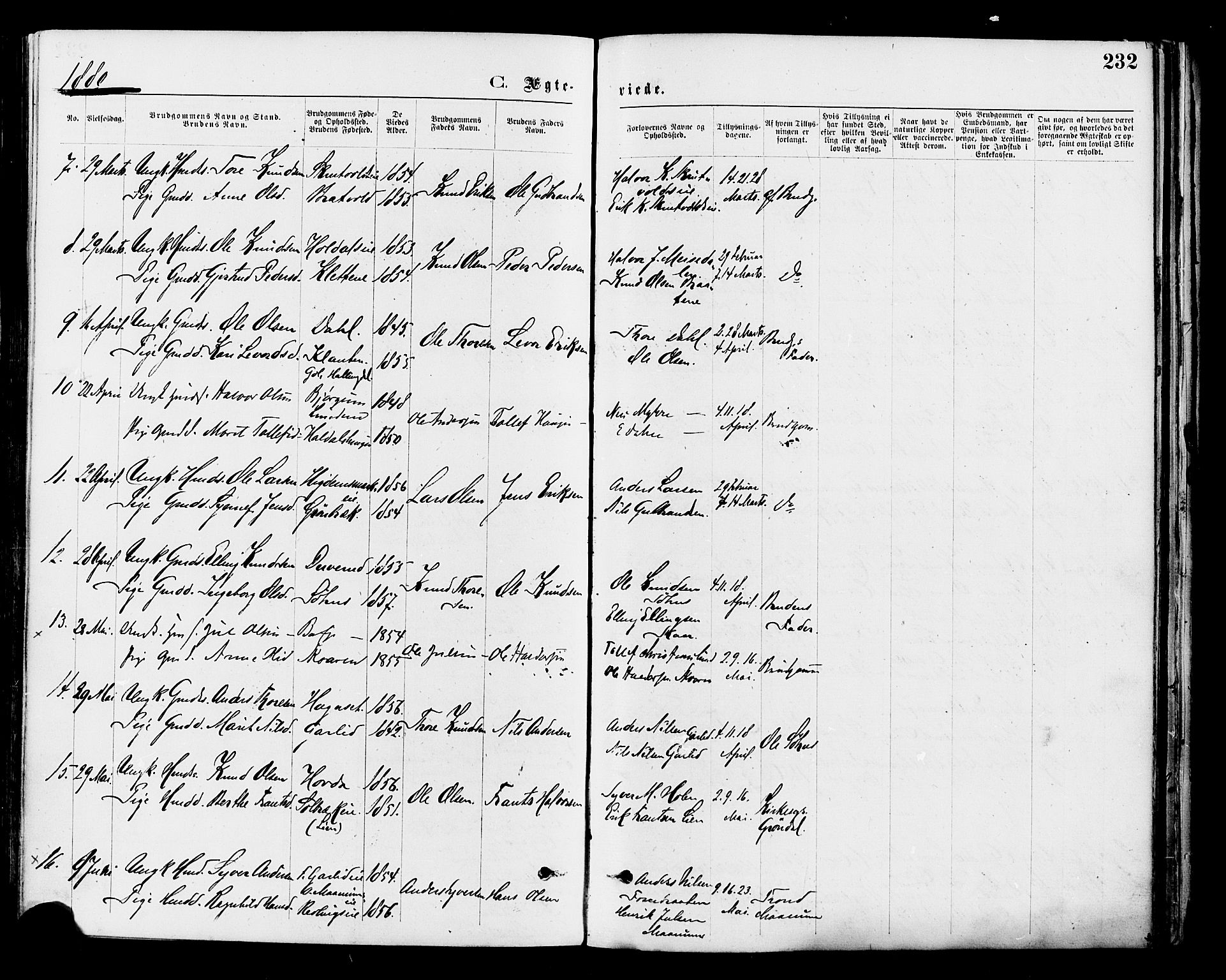 Nord-Aurdal prestekontor, AV/SAH-PREST-132/H/Ha/Haa/L0009: Parish register (official) no. 9, 1876-1882, p. 232