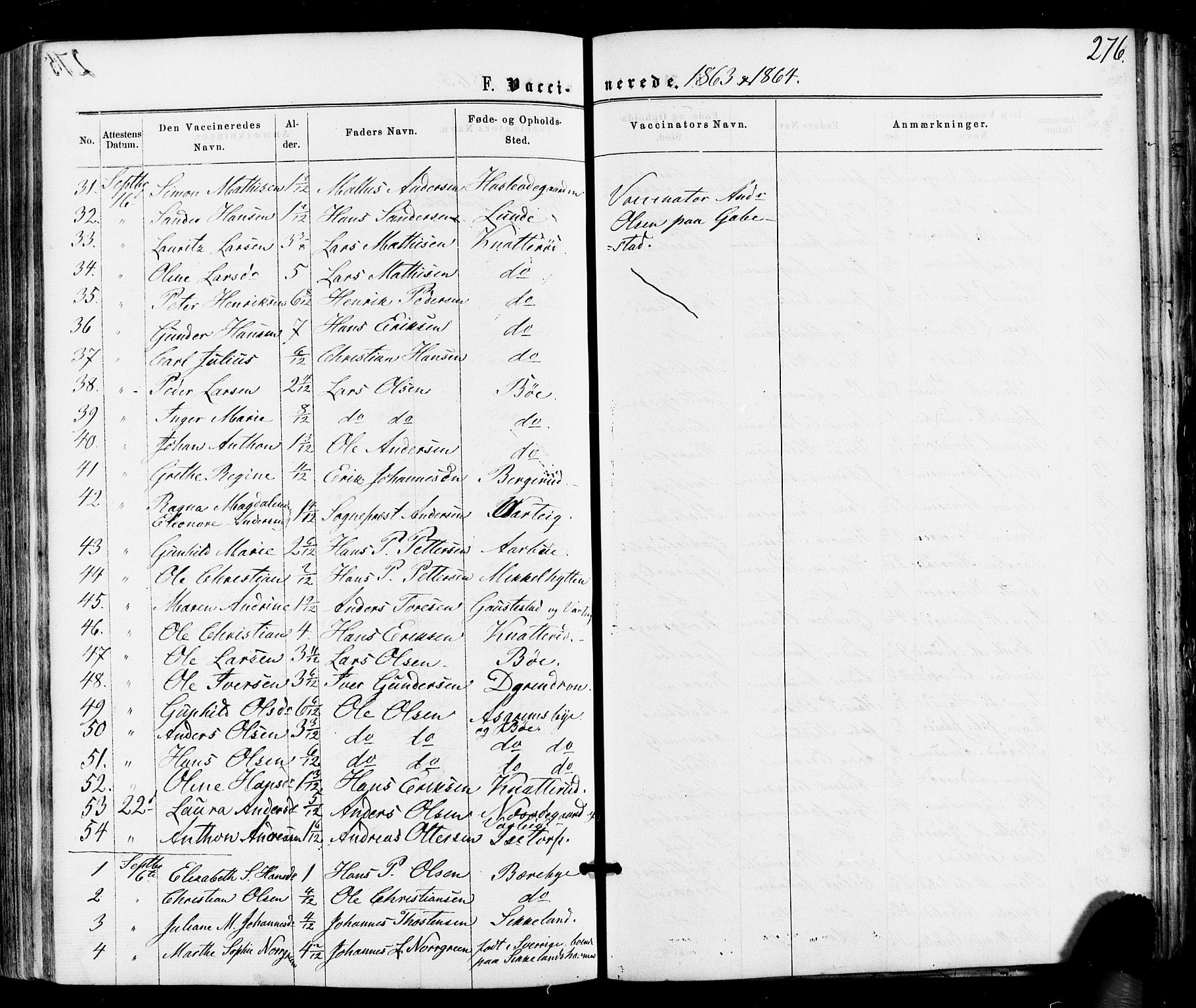 Varteig prestekontor Kirkebøker, SAO/A-10447a/F/Fa/L0001: Parish register (official) no. 1, 1861-1877, p. 276