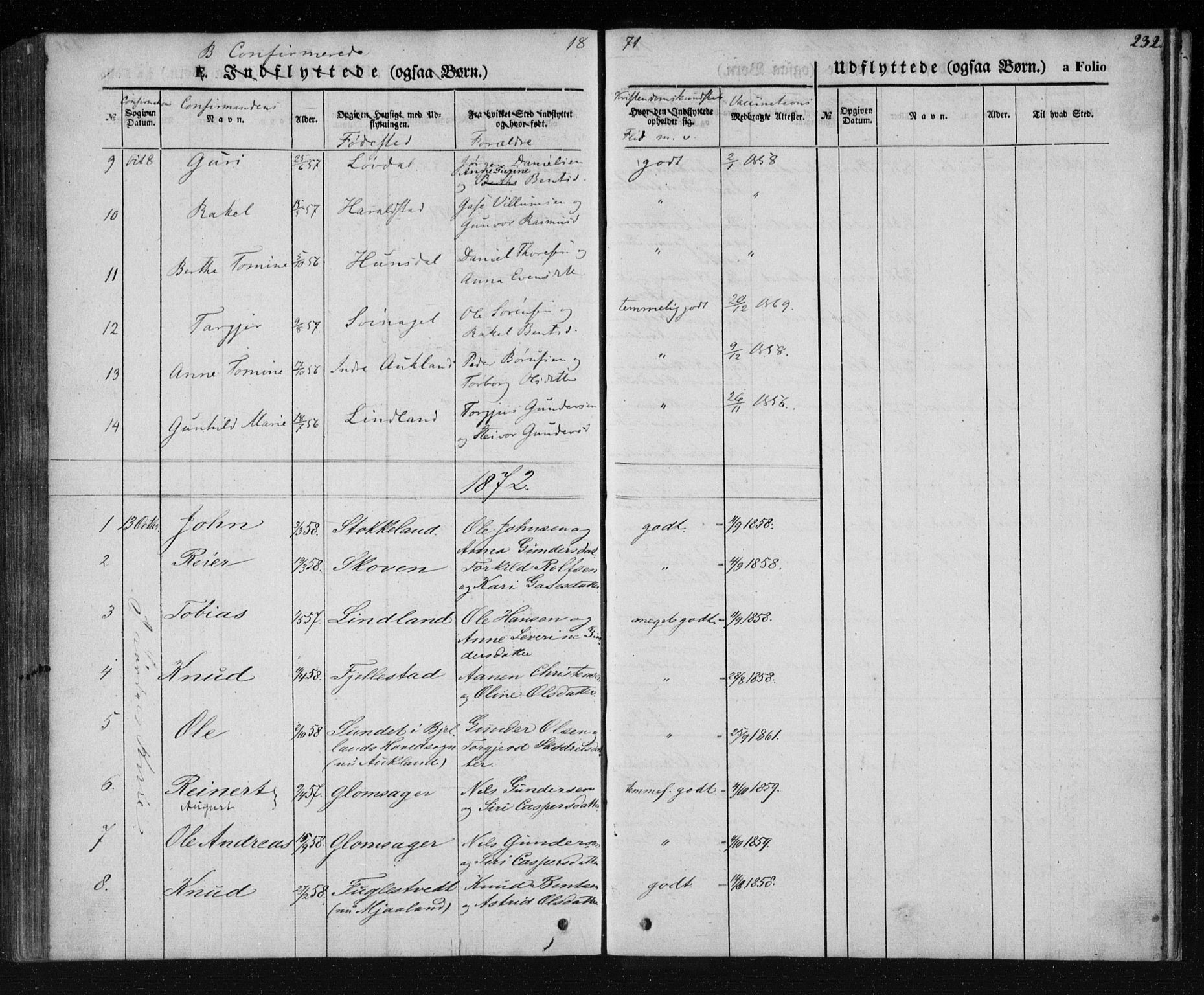 Holum sokneprestkontor, AV/SAK-1111-0022/F/Fa/Fab/L0005: Parish register (official) no. A 5, 1847-1874, p. 232