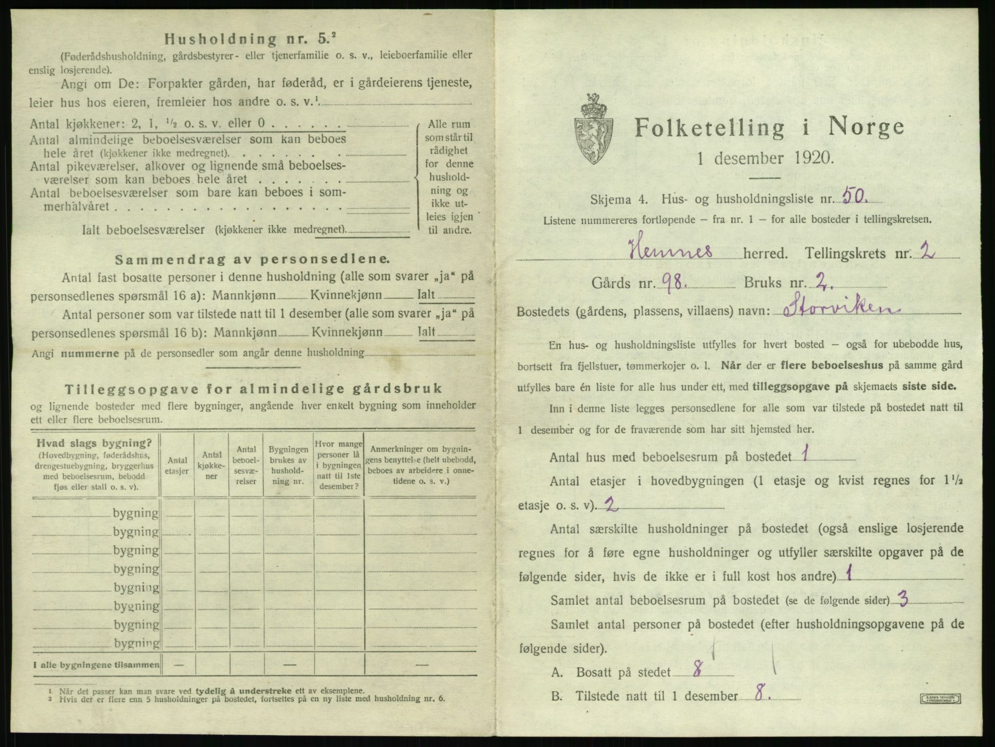 SAT, 1920 census for Hemnes, 1920, p. 608