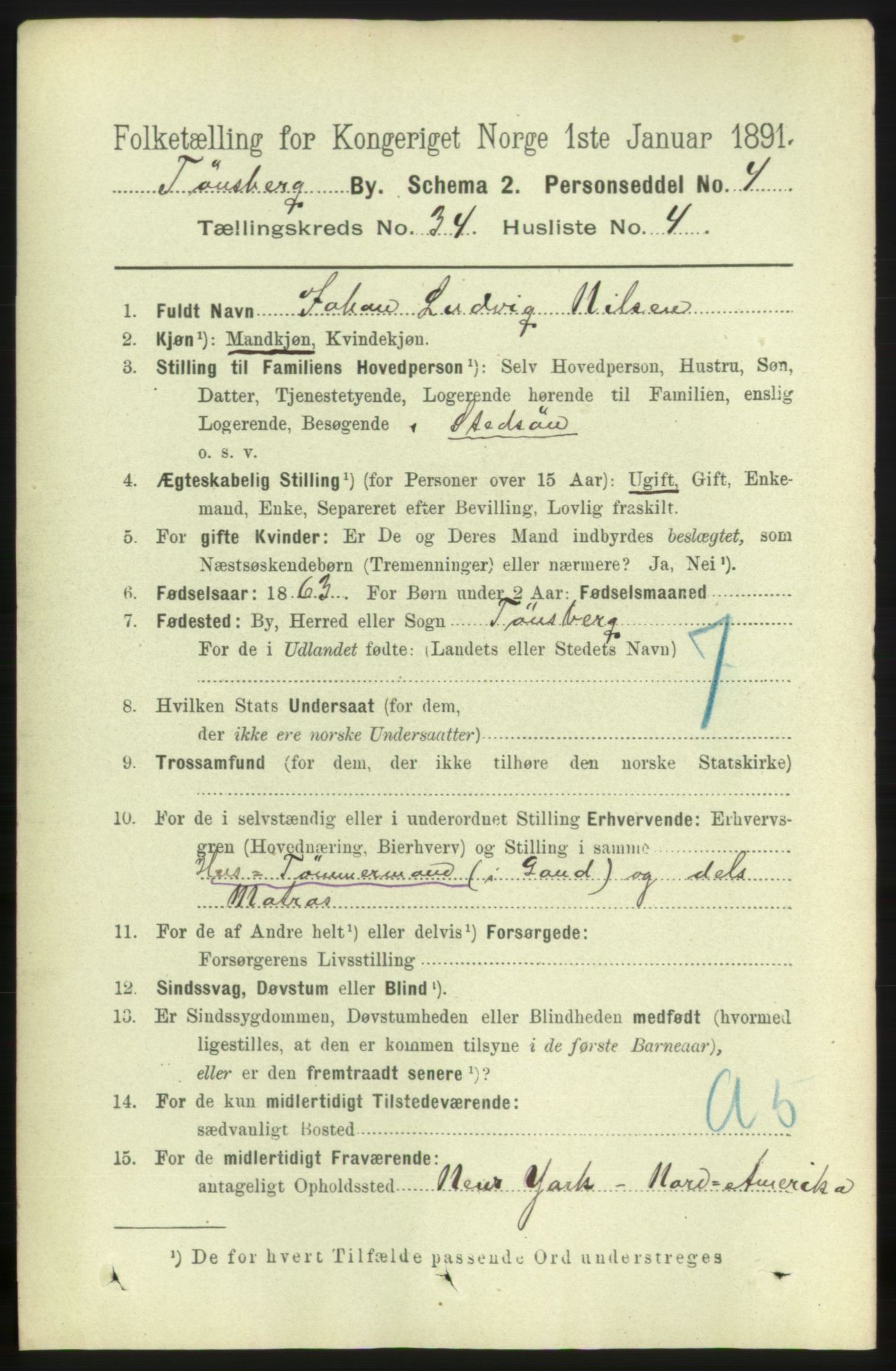 RA, 1891 census for 0705 Tønsberg, 1891, p. 7701