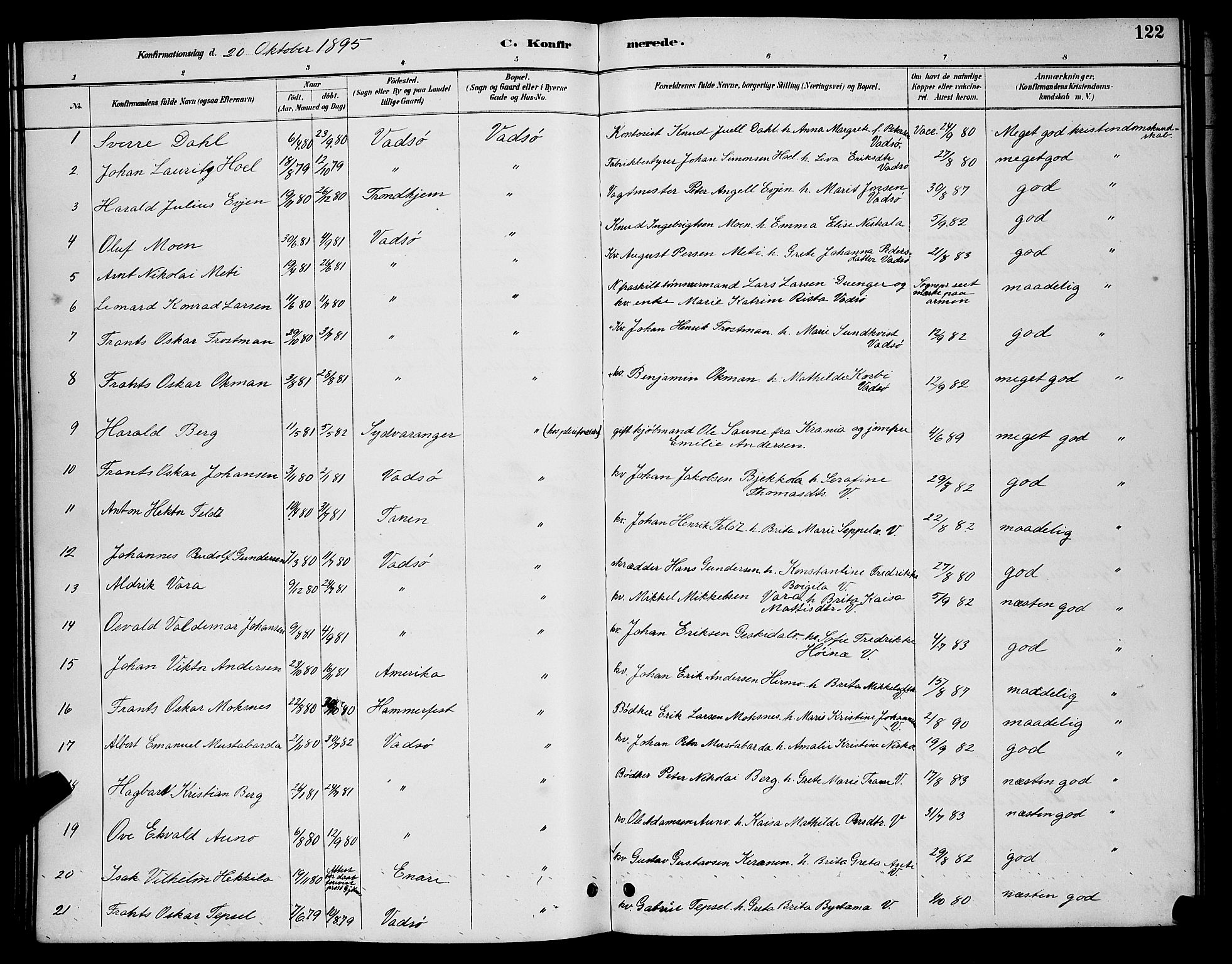 Vadsø sokneprestkontor, SATØ/S-1325/H/Hb/L0004klokker: Parish register (copy) no. 4, 1885-1895, p. 122