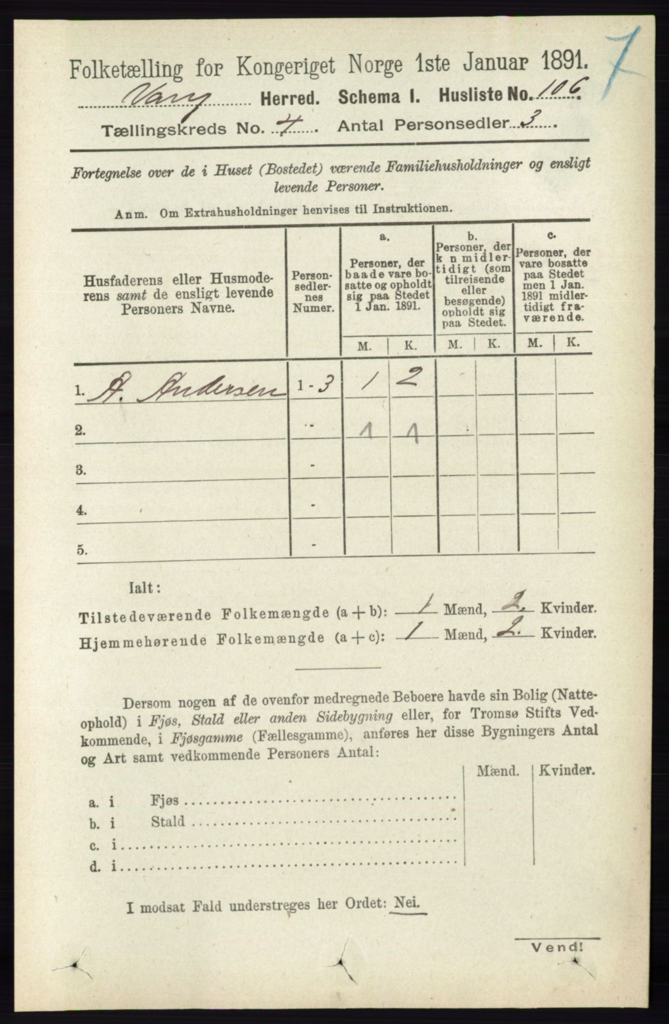 RA, 1891 census for 0414 Vang, 1891, p. 2735