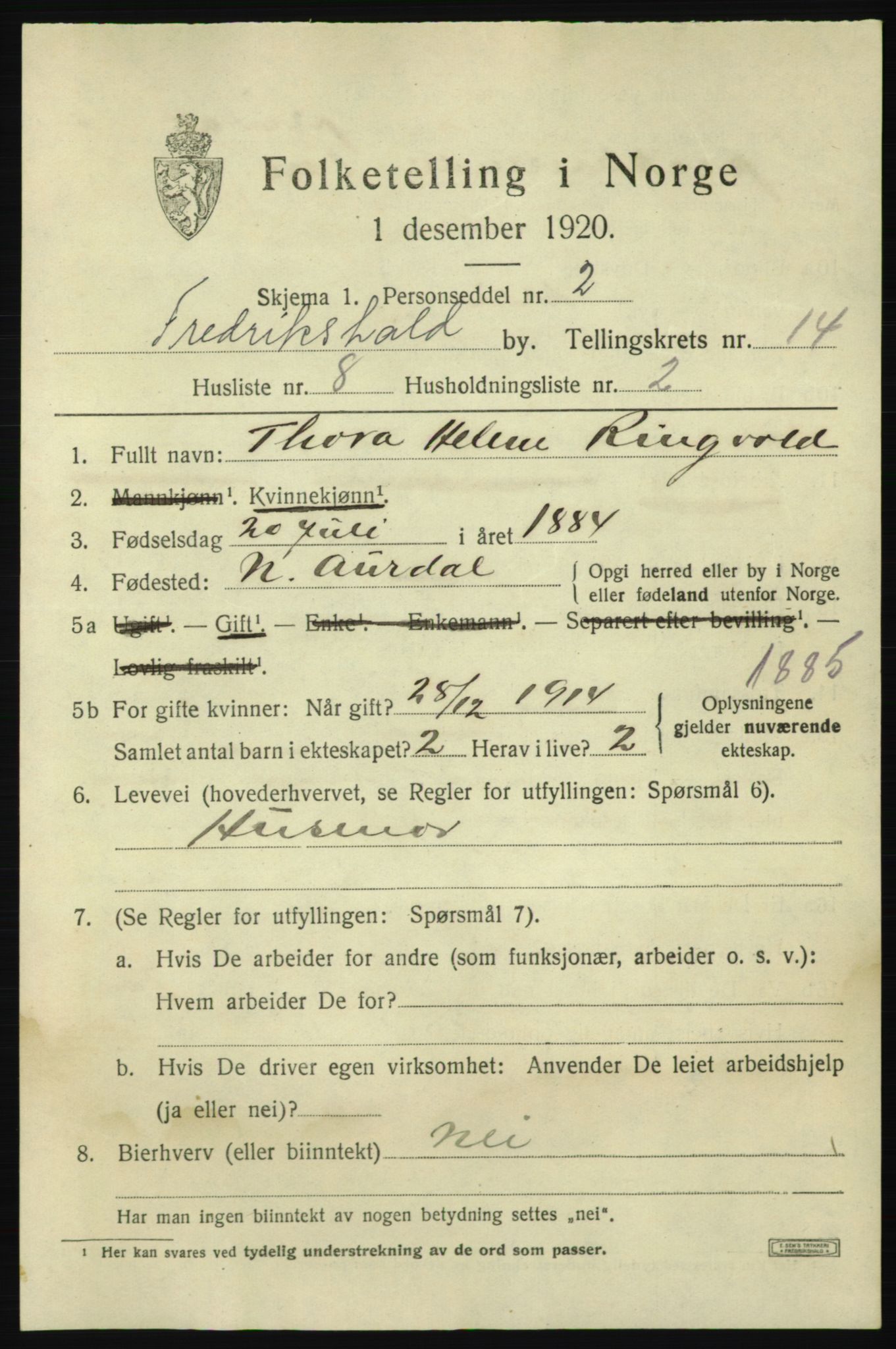 SAO, 1920 census for Fredrikshald, 1920, p. 22411