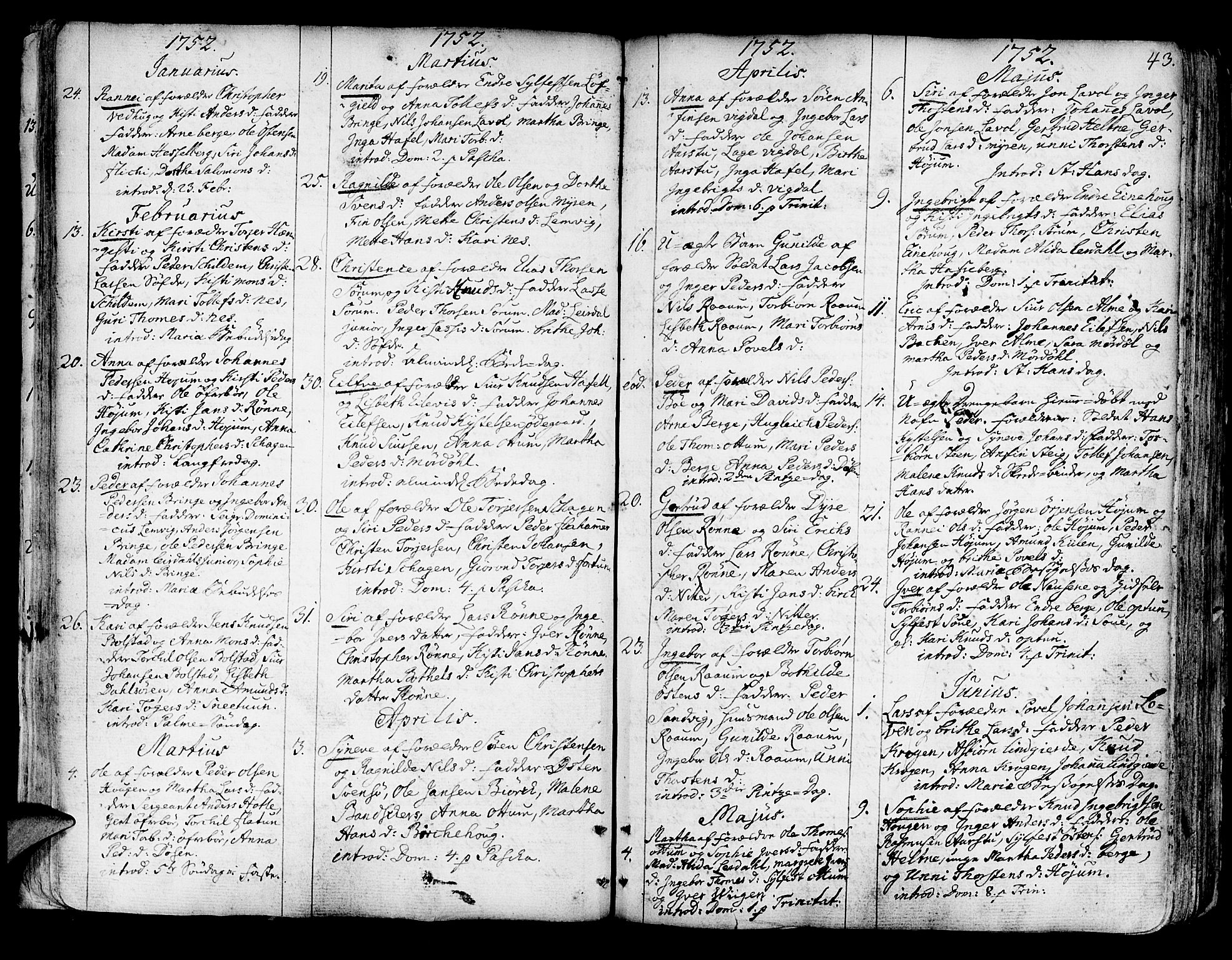 Luster sokneprestembete, SAB/A-81101/H/Haa/Haaa/L0001: Parish register (official) no. A 1, 1731-1803, p. 43