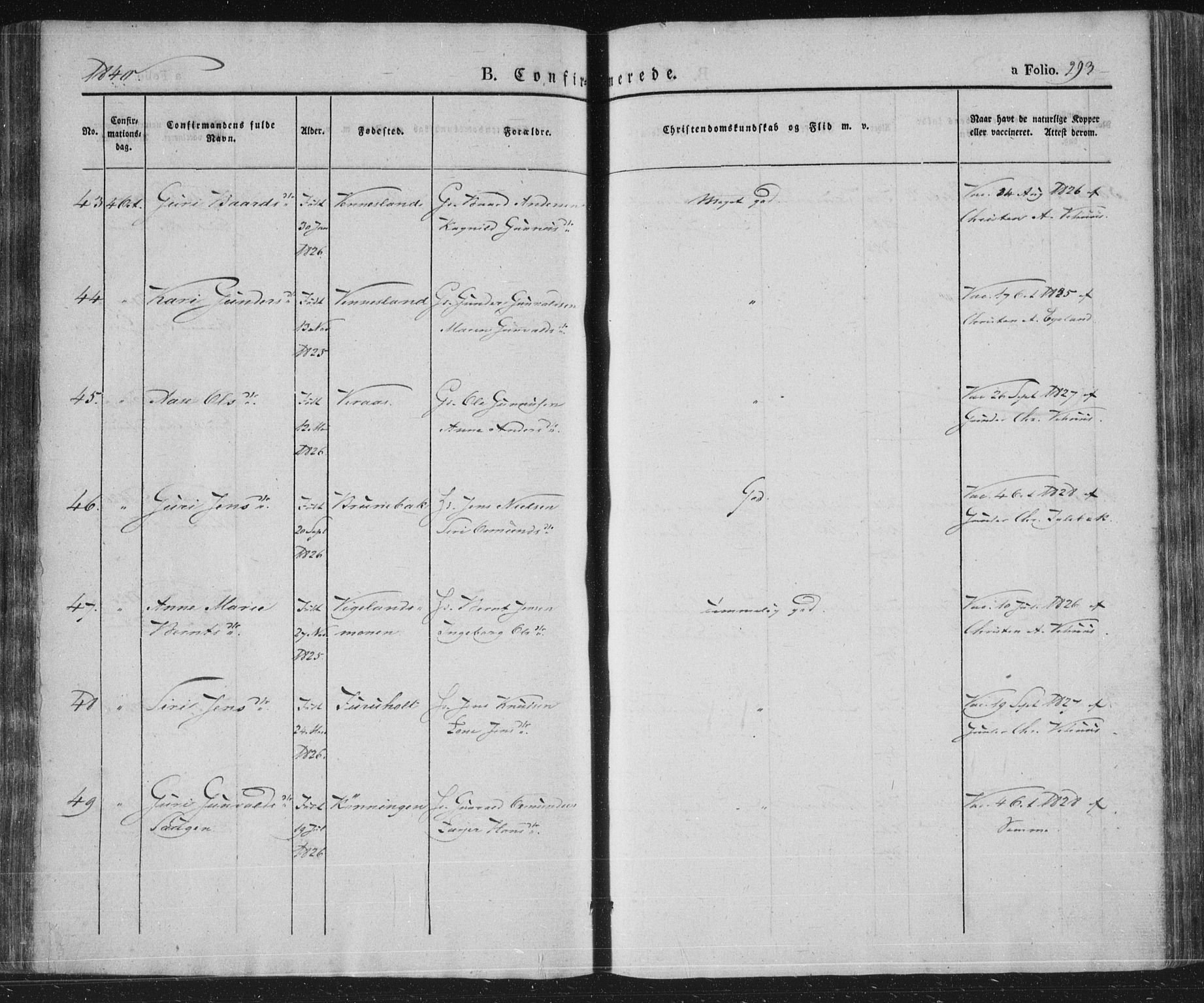 Vennesla sokneprestkontor, AV/SAK-1111-0045/Fa/Fac/L0004: Parish register (official) no. A 4, 1834-1855, p. 293