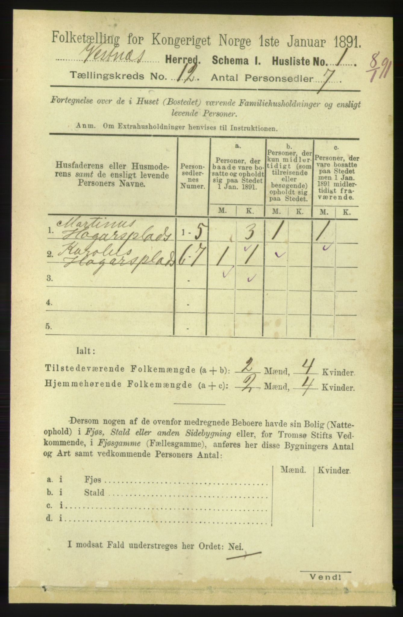 RA, 1891 census for 1535 Vestnes, 1891, p. 4369