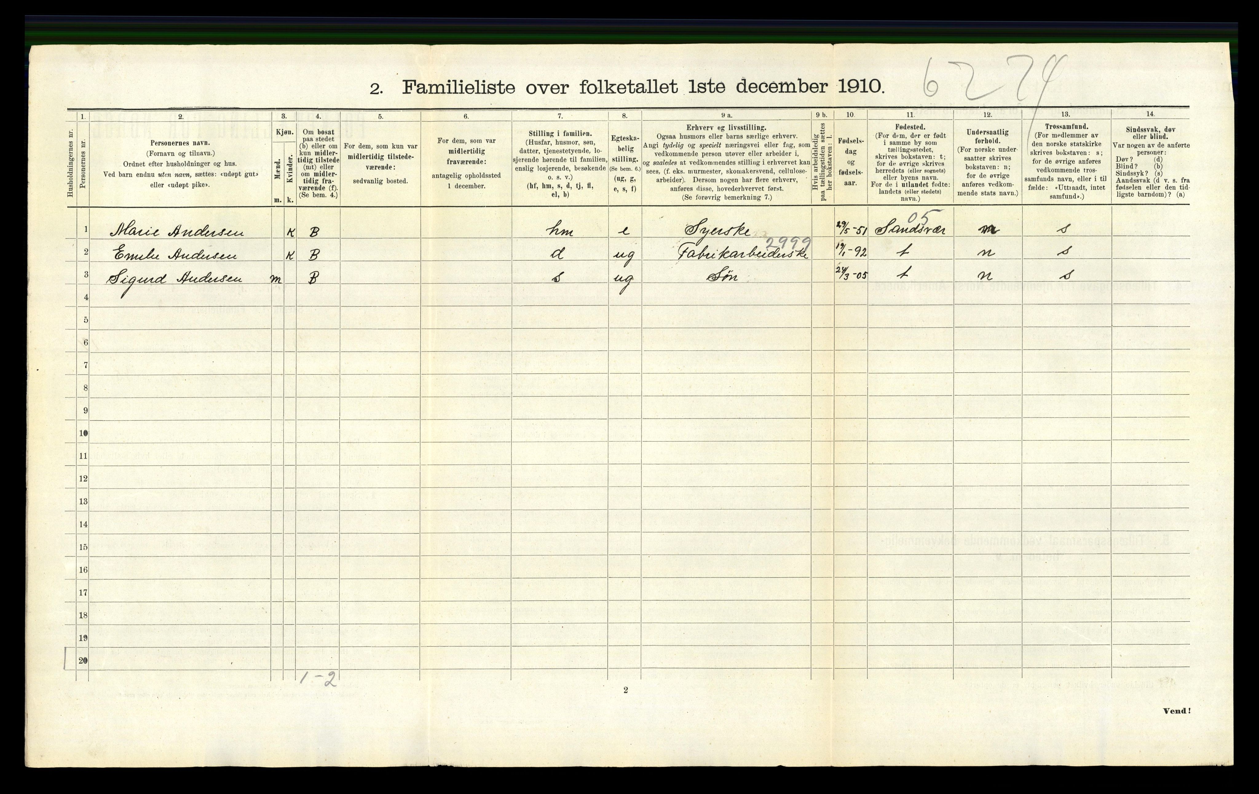 RA, 1910 census for Kristiansand, 1910, p. 4381