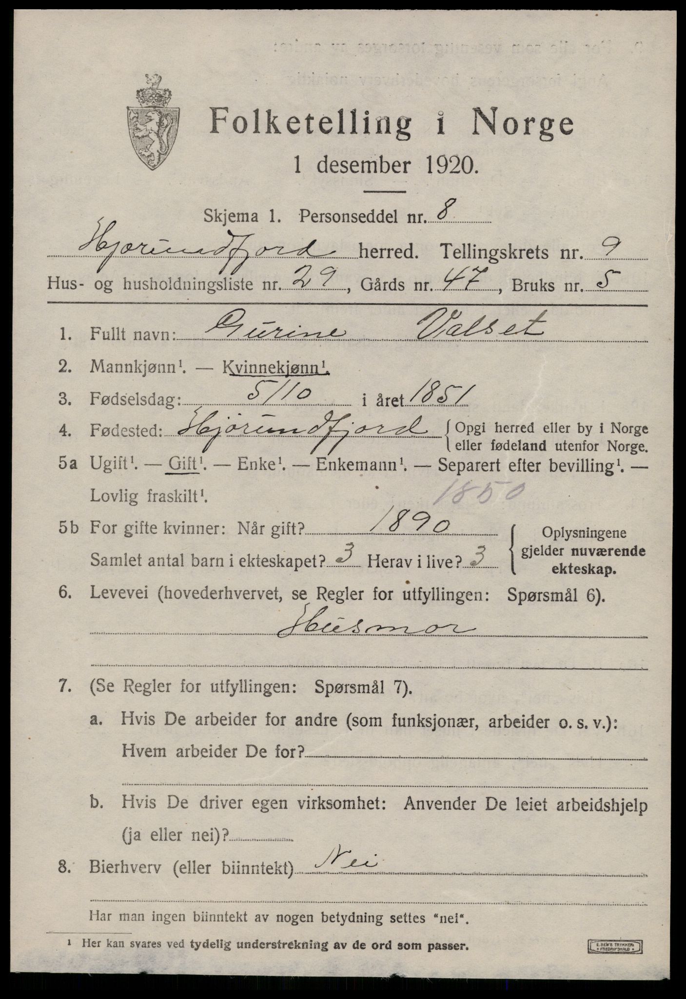 SAT, 1920 census for Hjørundfjord, 1920, p. 3599