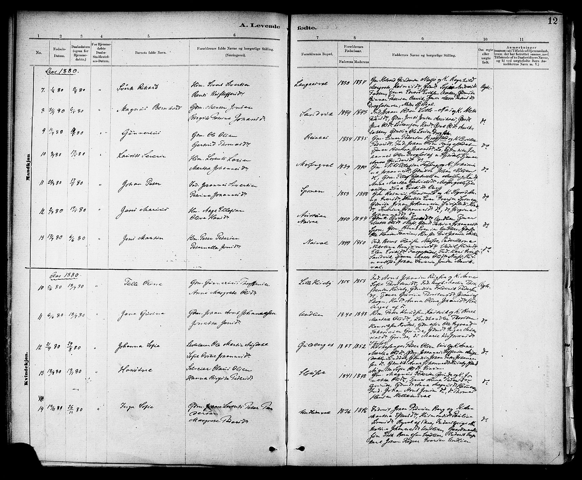 Ministerialprotokoller, klokkerbøker og fødselsregistre - Nord-Trøndelag, AV/SAT-A-1458/714/L0130: Parish register (official) no. 714A01, 1878-1895, p. 12