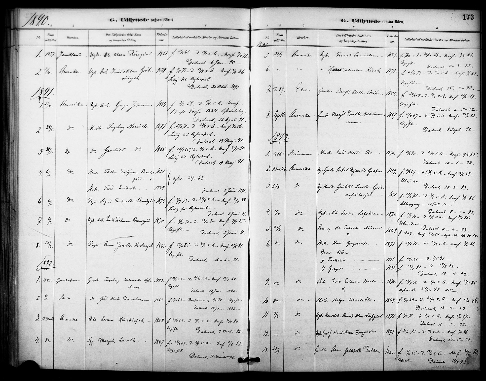 Nore kirkebøker, SAKO/A-238/F/Fc/L0004: Parish register (official) no. III 4, 1885-1898, p. 173