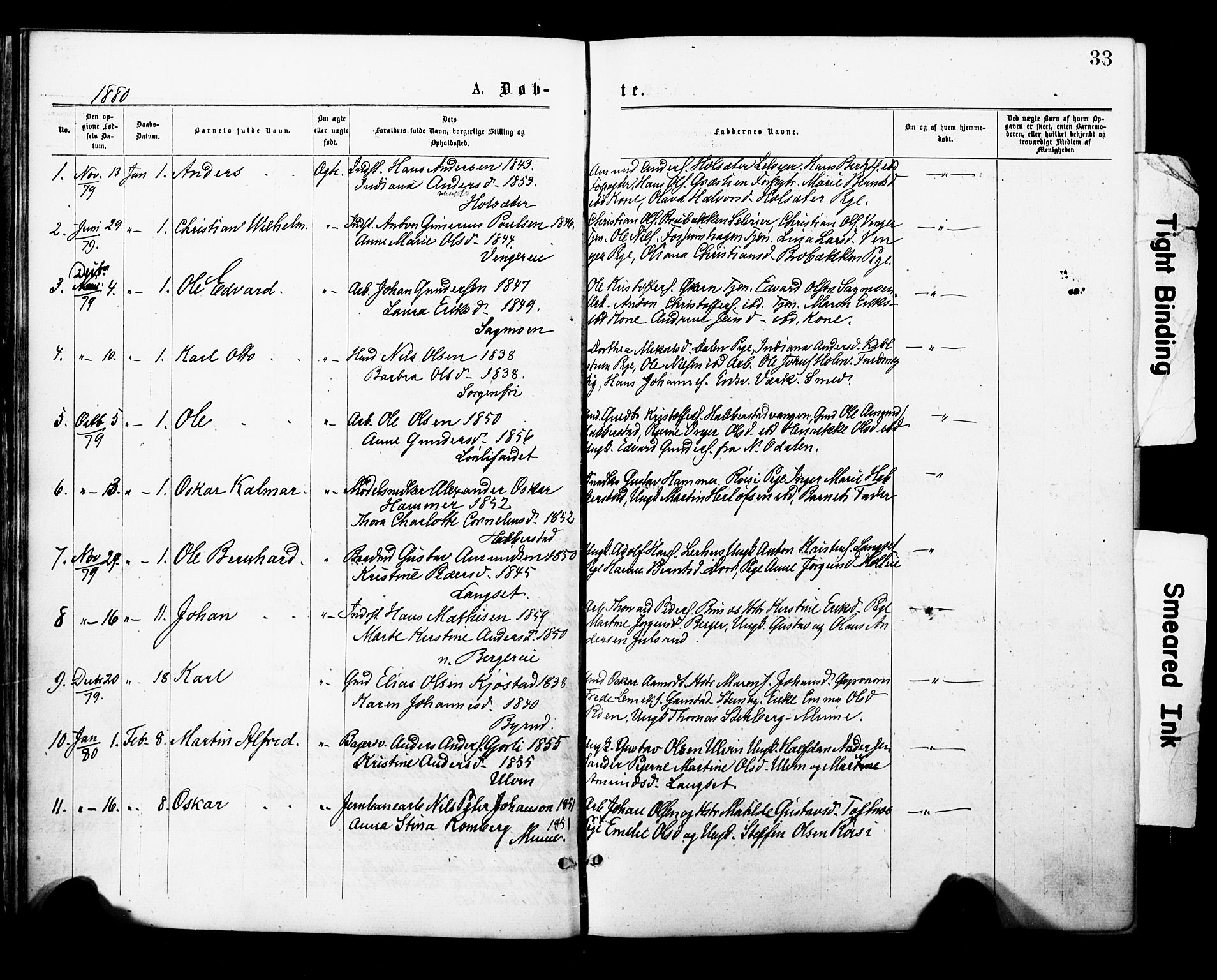 Eidsvoll prestekontor Kirkebøker, SAO/A-10888/F/Fa/L0001: Parish register (official) no. I 1, 1877-1881, p. 33