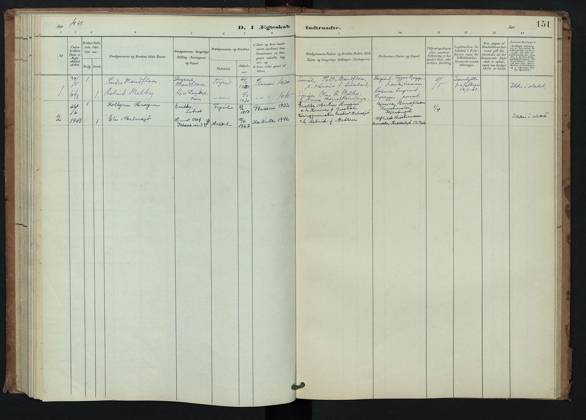 Trysil prestekontor, AV/SAH-PREST-046/H/Ha/Hab/L0008: Parish register (copy) no. 8, 1900-1950, p. 151