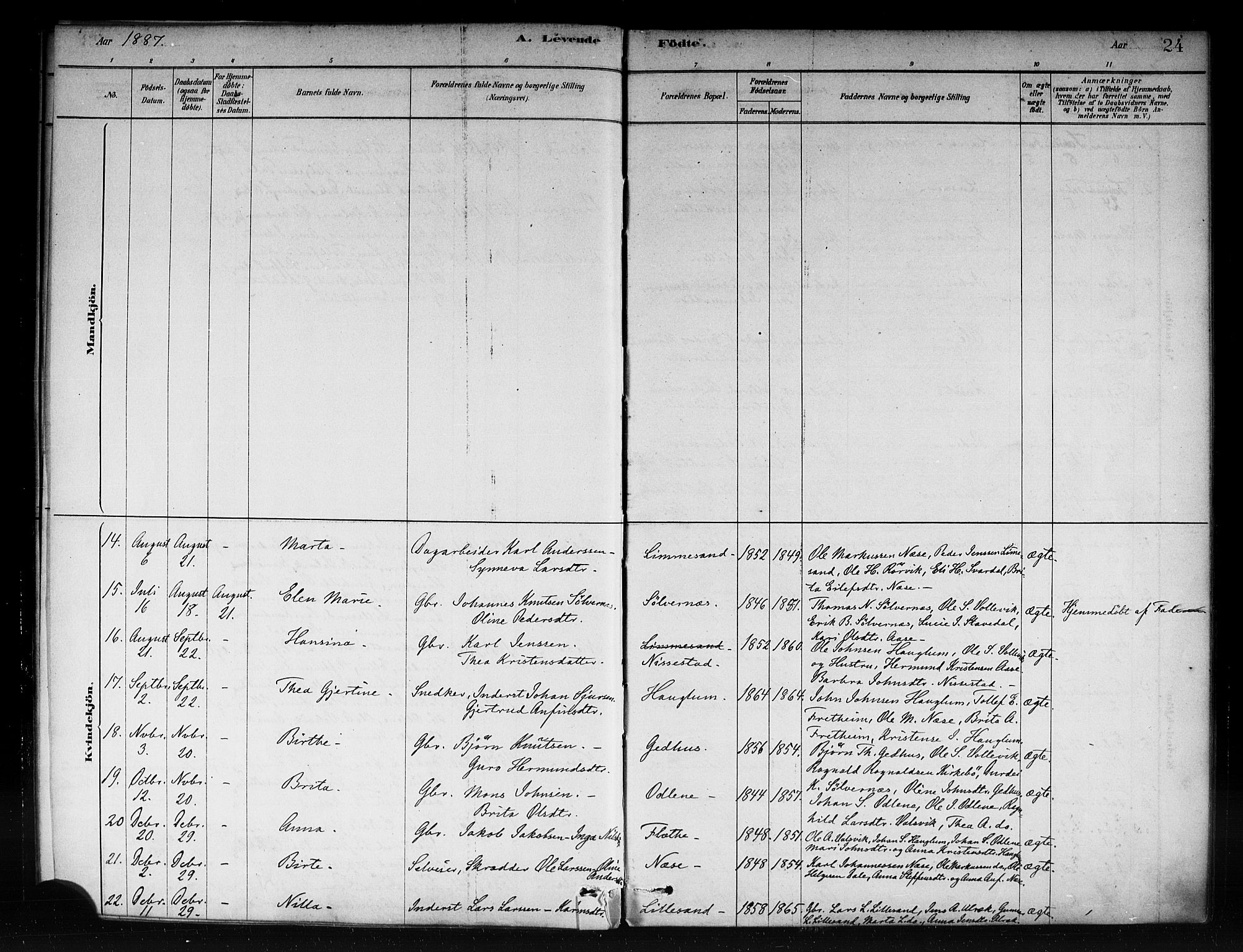 Vik sokneprestembete, AV/SAB-A-81501/H/Haa/Haac/L0001: Parish register (official) no. C 1, 1878-1890, p. 24