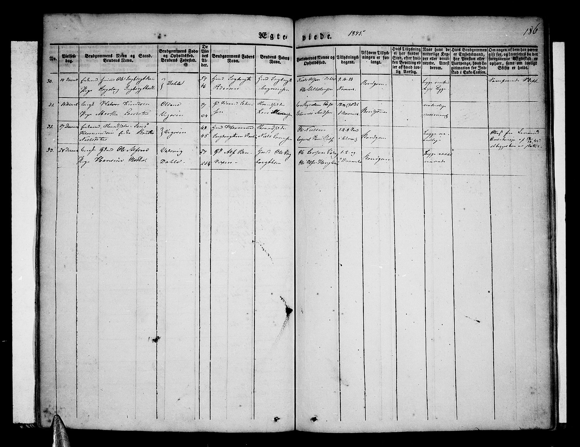 Vik sokneprestembete, AV/SAB-A-81501/H/Haa/Haaa/L0007: Parish register (official) no. A 7, 1831-1845, p. 186