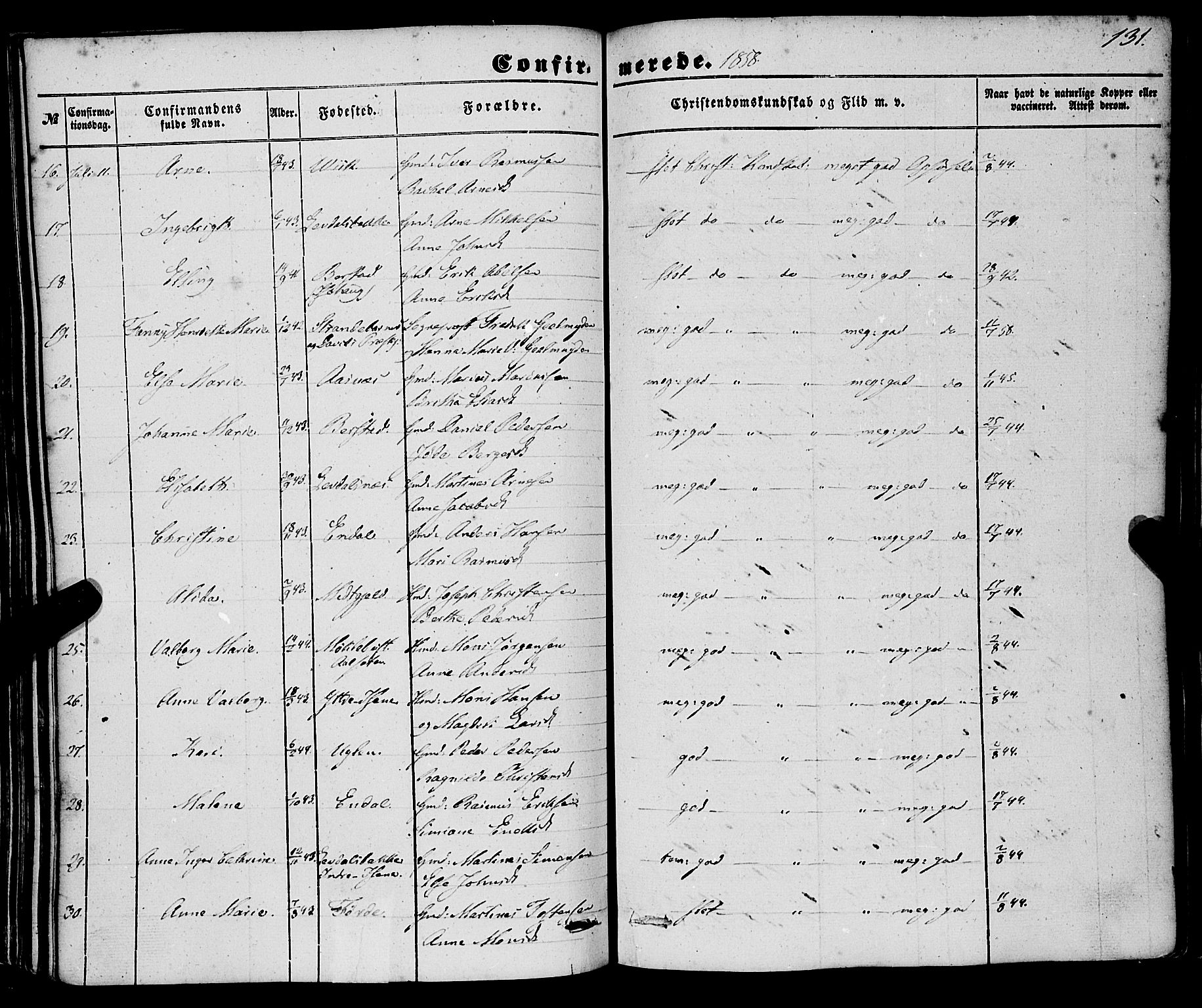 Davik sokneprestembete, SAB/A-79701/H/Haa/Haaa/L0005: Parish register (official) no. A 5, 1850-1866, p. 131