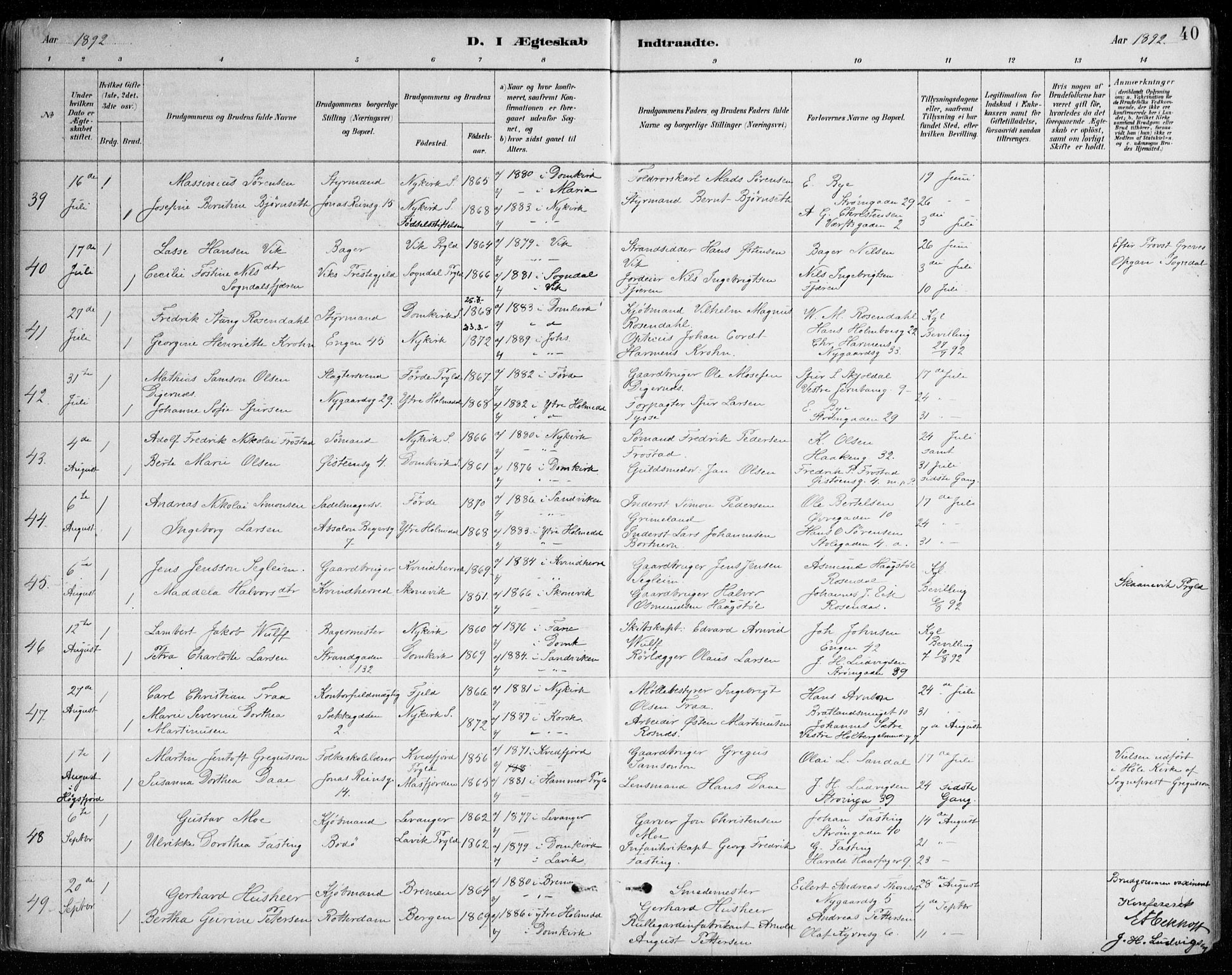 Johanneskirken sokneprestembete, SAB/A-76001/H/Haa/L0012: Parish register (official) no. D 1, 1885-1912, p. 40
