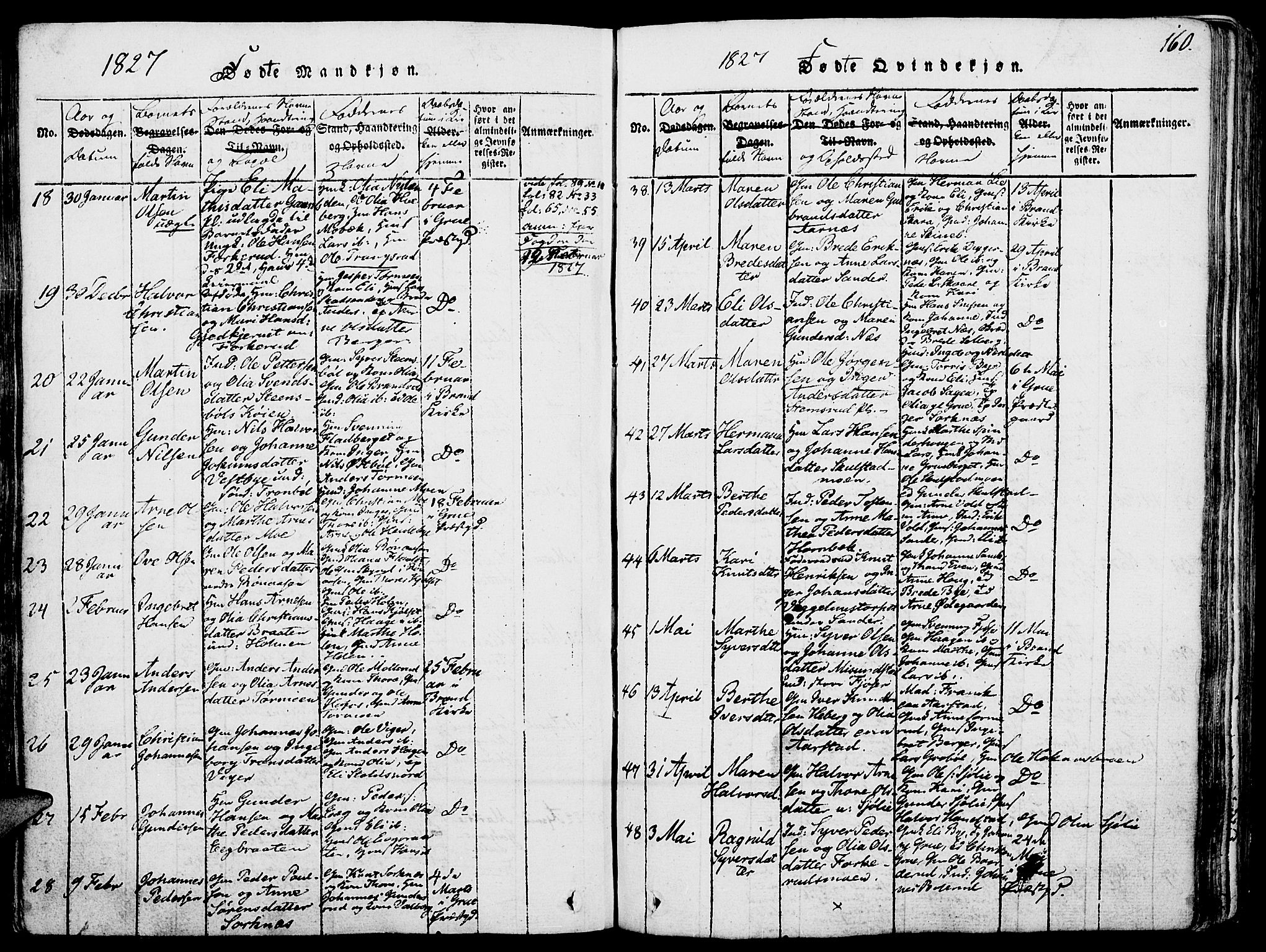 Grue prestekontor, SAH/PREST-036/H/Ha/Haa/L0006: Parish register (official) no. 6, 1814-1830, p. 160