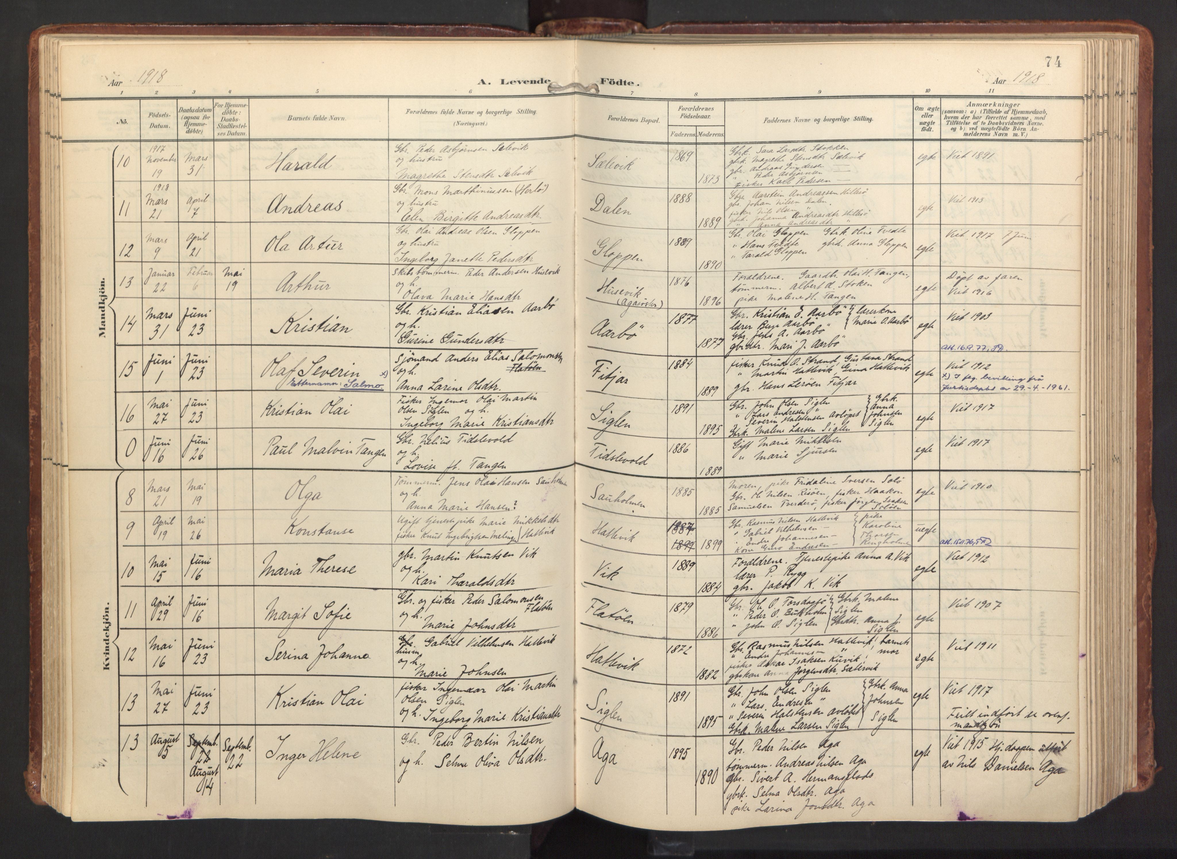 Fitjar sokneprestembete, AV/SAB-A-99926: Parish register (official) no. A 3, 1900-1918, p. 74