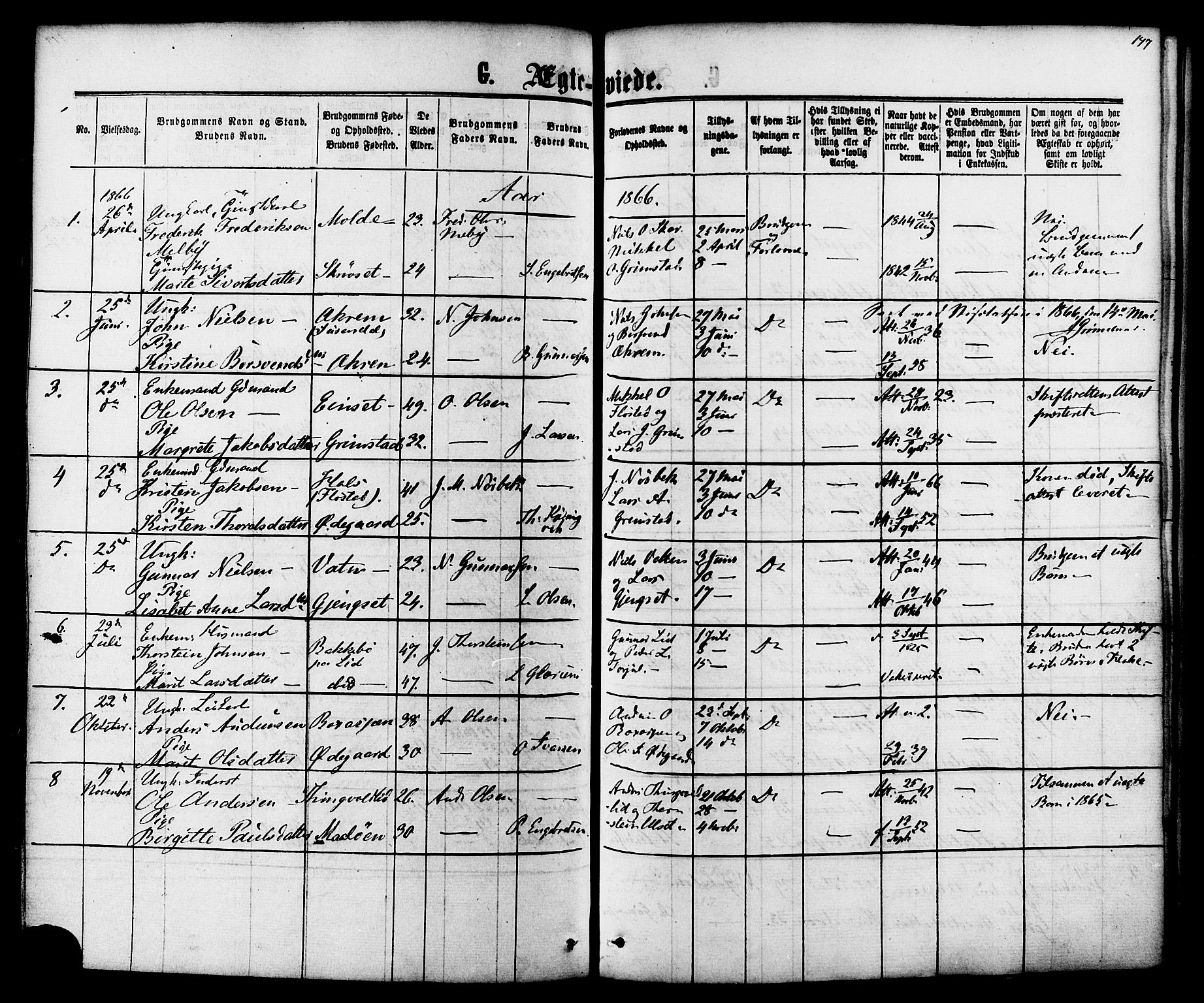 Ministerialprotokoller, klokkerbøker og fødselsregistre - Møre og Romsdal, AV/SAT-A-1454/587/L0999: Parish register (official) no. 587A01, 1864-1886, p. 147