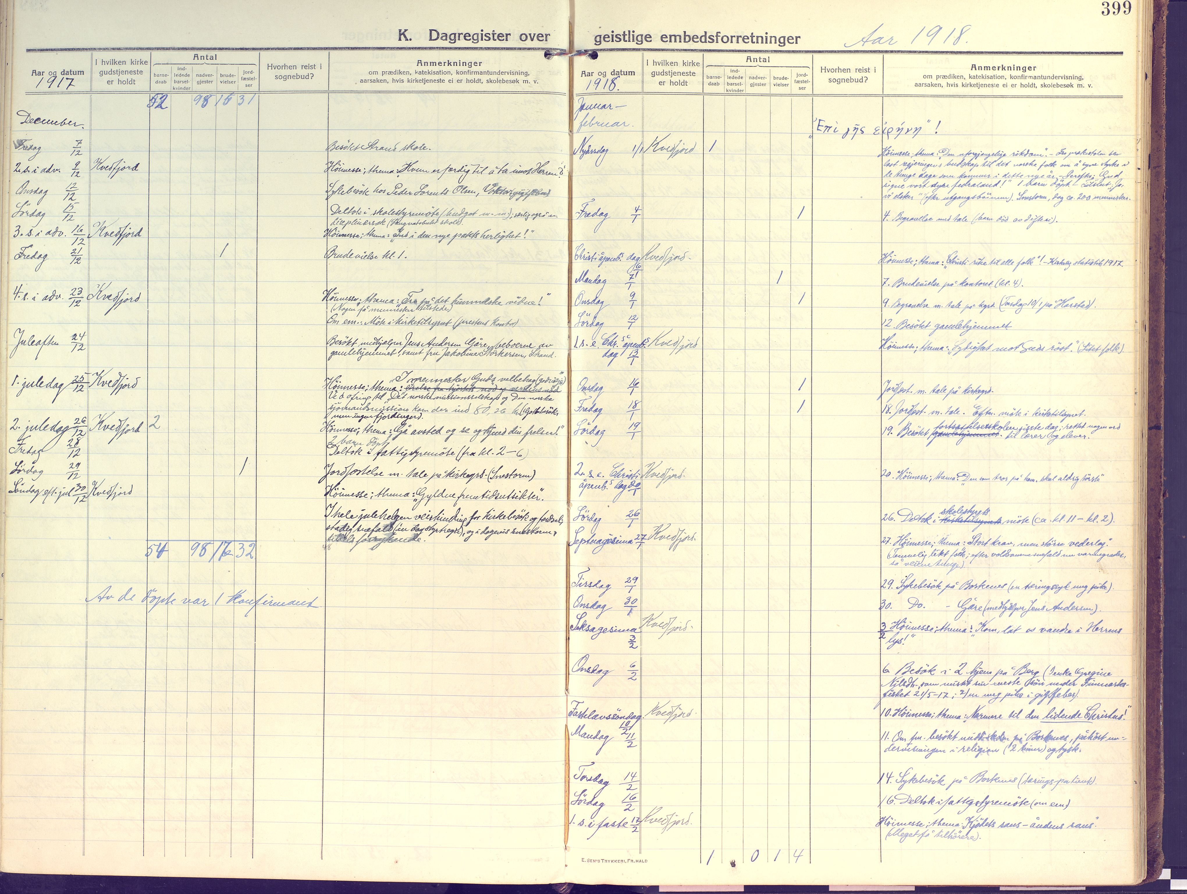 Kvæfjord sokneprestkontor, AV/SATØ-S-1323/G/Ga/Gaa/L0007kirke: Parish register (official) no. 7, 1915-1931, p. 399