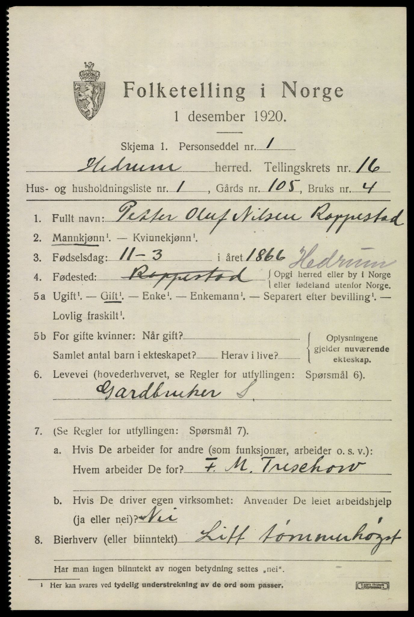 SAKO, 1920 census for Hedrum, 1920, p. 10255