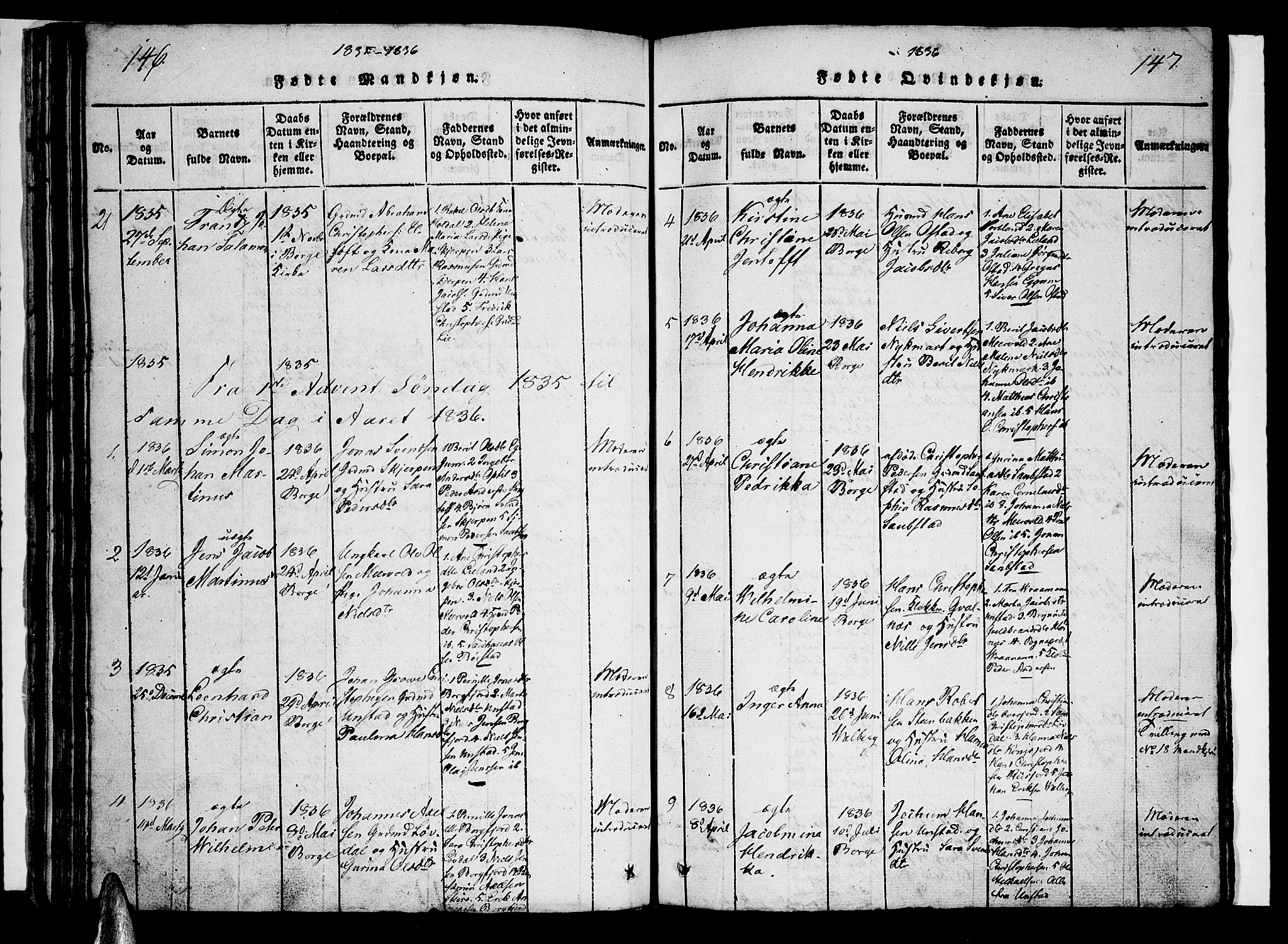 Ministerialprotokoller, klokkerbøker og fødselsregistre - Nordland, SAT/A-1459/880/L1130: Parish register (official) no. 880A04, 1821-1843, p. 146-147