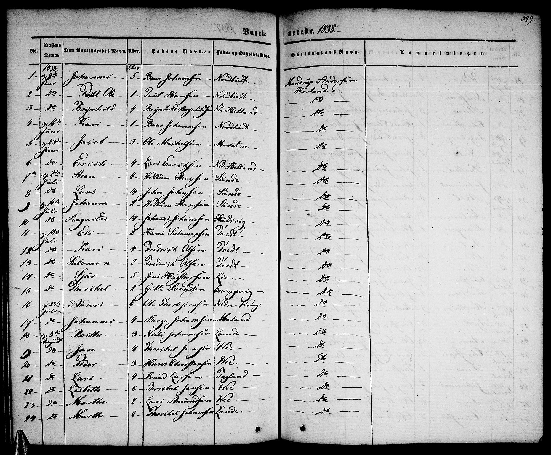 Tysnes sokneprestembete, AV/SAB-A-78601/H/Haa: Parish register (official) no. A 9, 1837-1848, p. 329