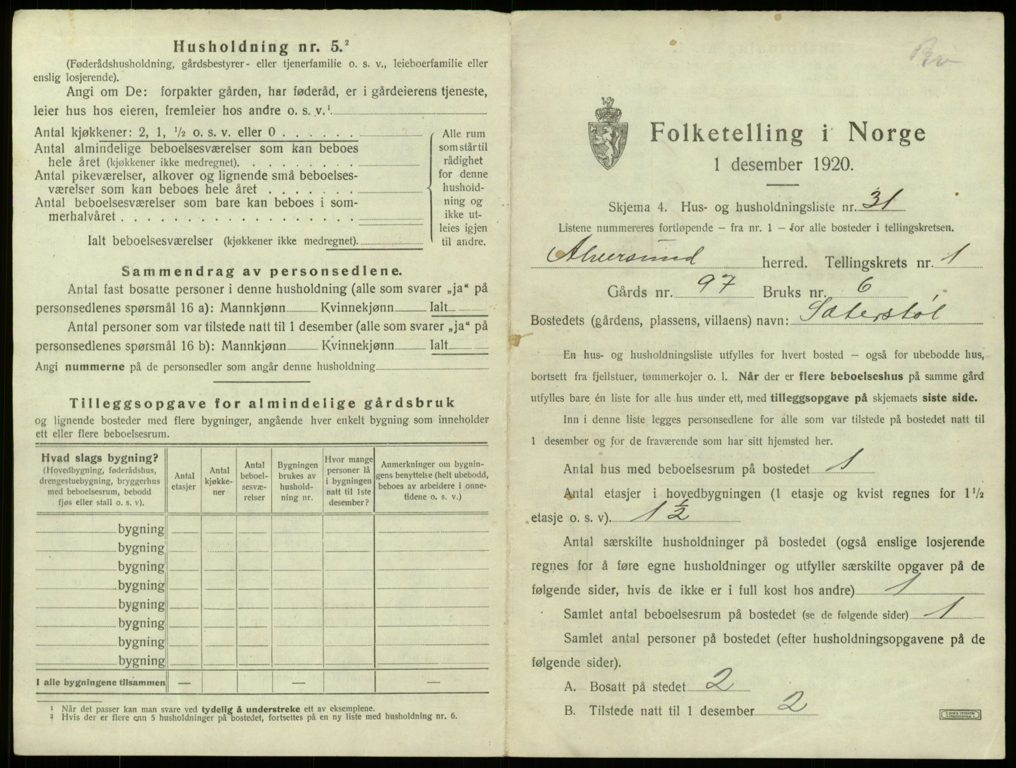 SAB, 1920 census for Alversund, 1920, p. 112