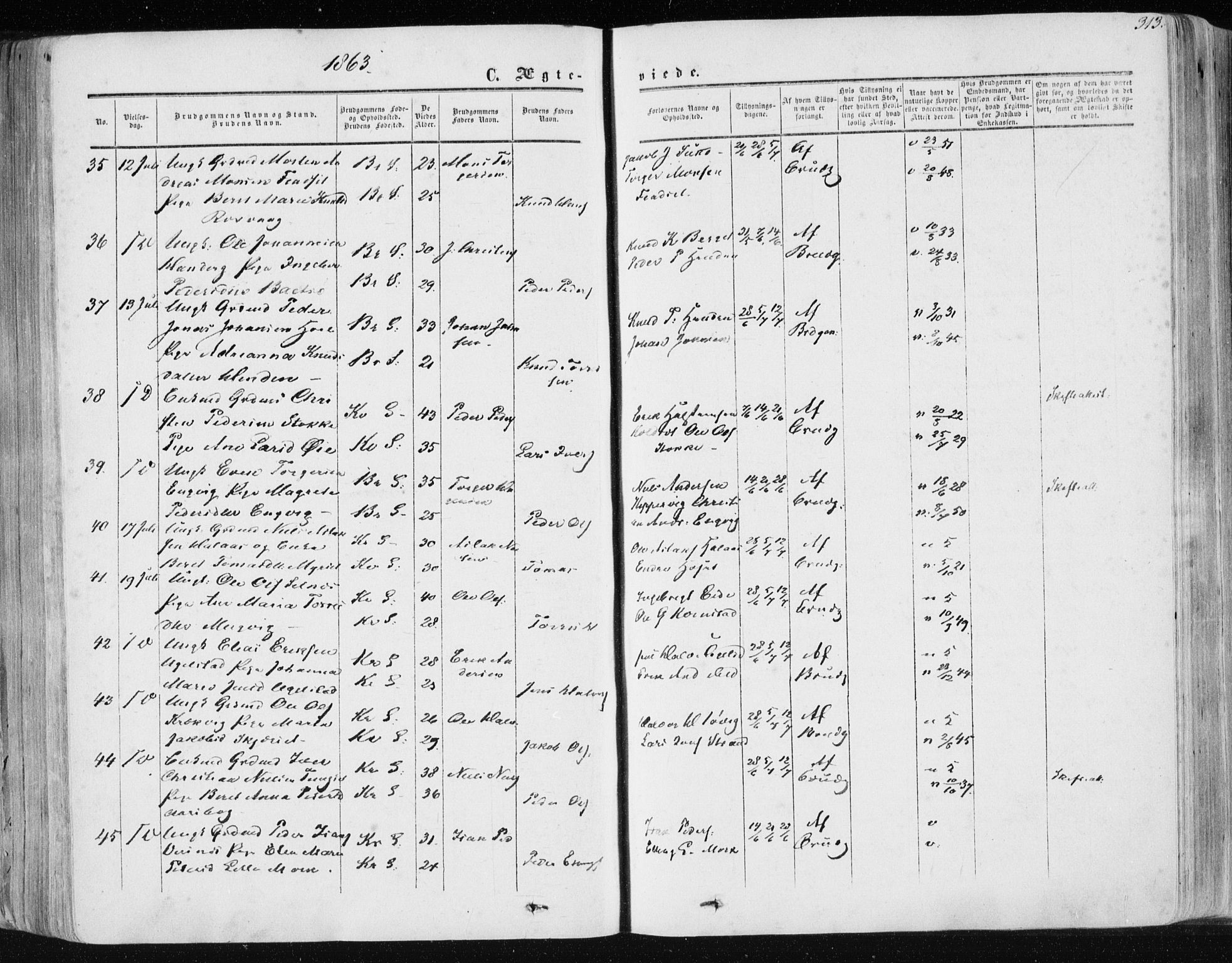 Ministerialprotokoller, klokkerbøker og fødselsregistre - Møre og Romsdal, SAT/A-1454/568/L0804: Parish register (official) no. 568A11, 1854-1868, p. 313