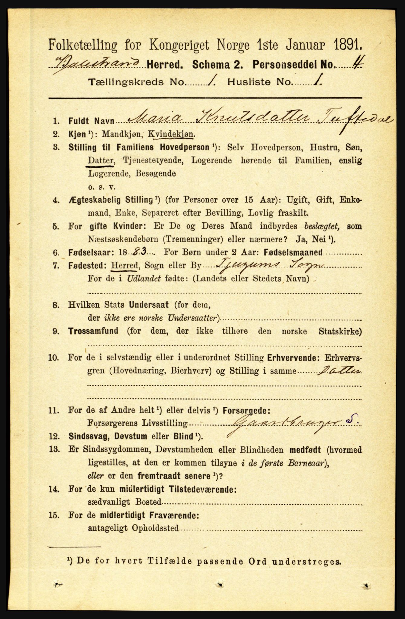 RA, 1891 census for 1418 Balestrand, 1891, p. 65