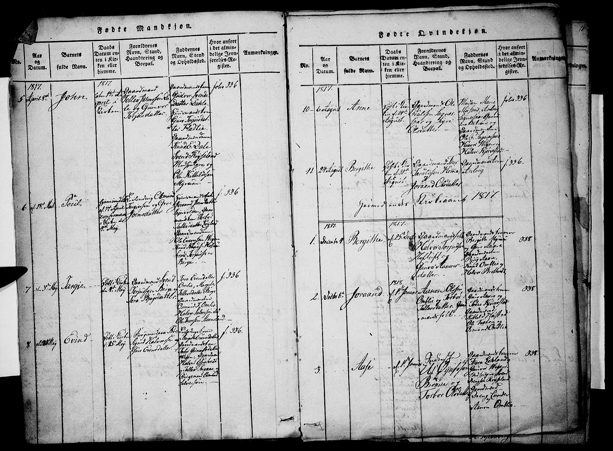 Valle sokneprestkontor, SAK/1111-0044/F/Fa/Fac/L0005: Parish register (official) no. A 5 /1, 1816-1831, p. 3
