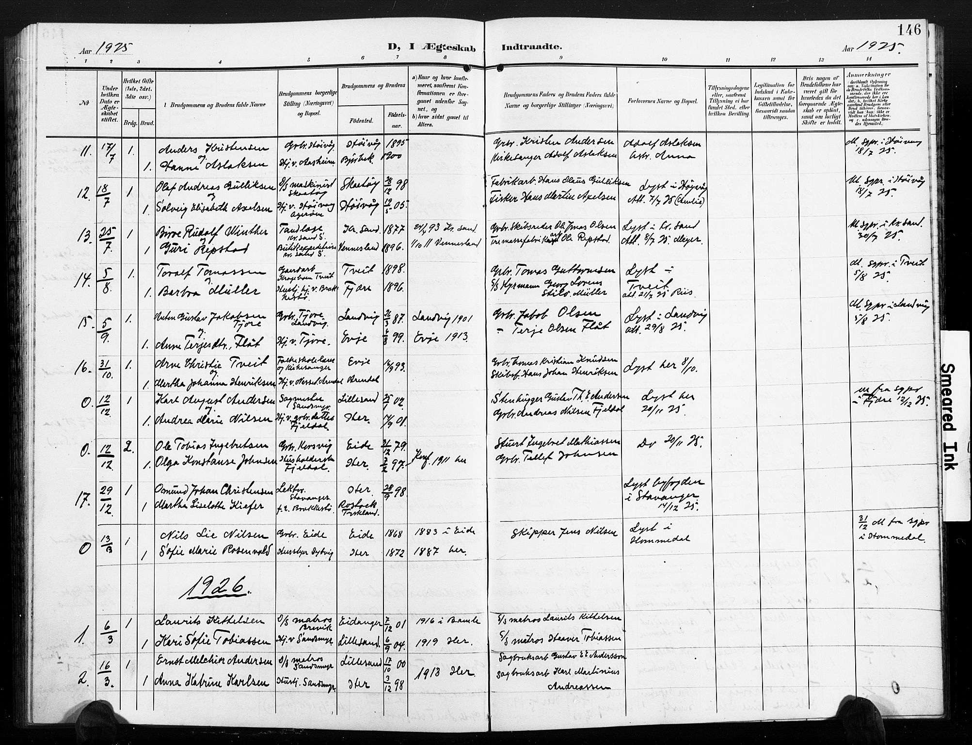 Vestre Moland sokneprestkontor, AV/SAK-1111-0046/F/Fb/Fbb/L0007: Parish register (copy) no. B 7, 1906-1929, p. 146