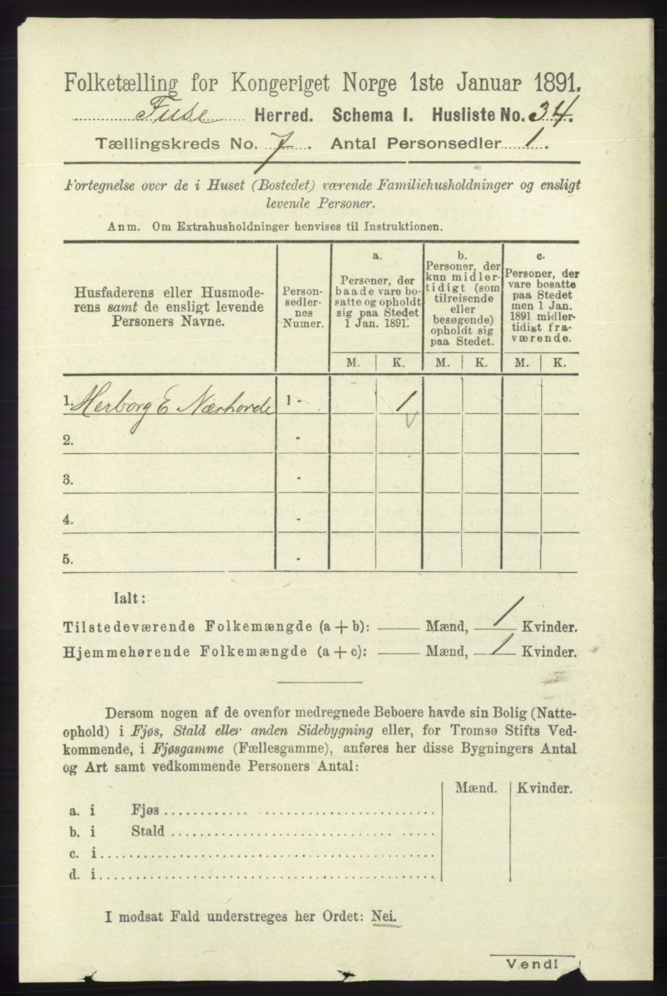 RA, 1891 census for 1241 Fusa, 1891, p. 1298