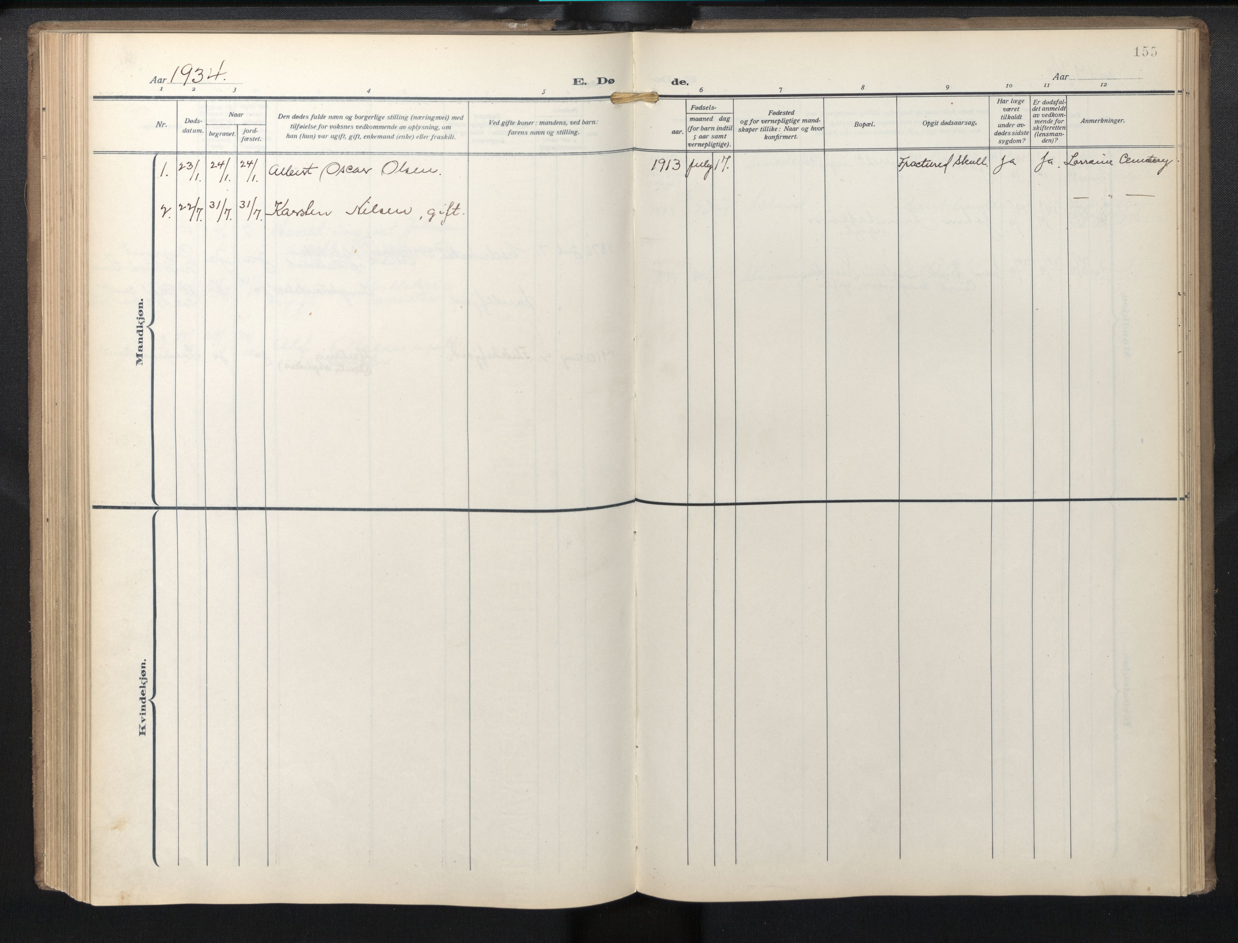 Den norske sjømannsmisjon i utlandet / Baltimore, AV/SAB-SAB/PA-0169/H/Ha/L0001: Parish register (official) no. A 1, 1927-1975, p. 154b-155a