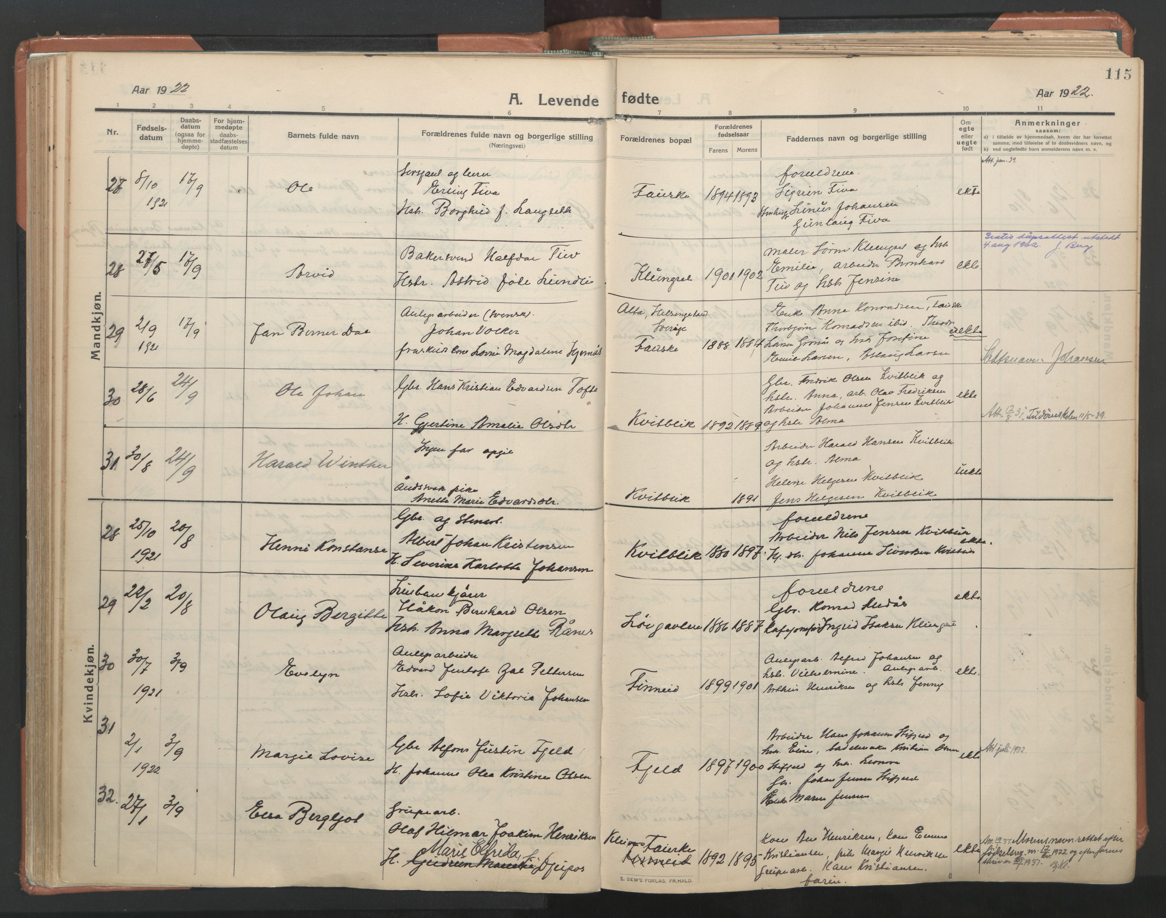 Ministerialprotokoller, klokkerbøker og fødselsregistre - Nordland, AV/SAT-A-1459/849/L0698: Parish register (official) no. 849A09, 1911-1924, p. 115