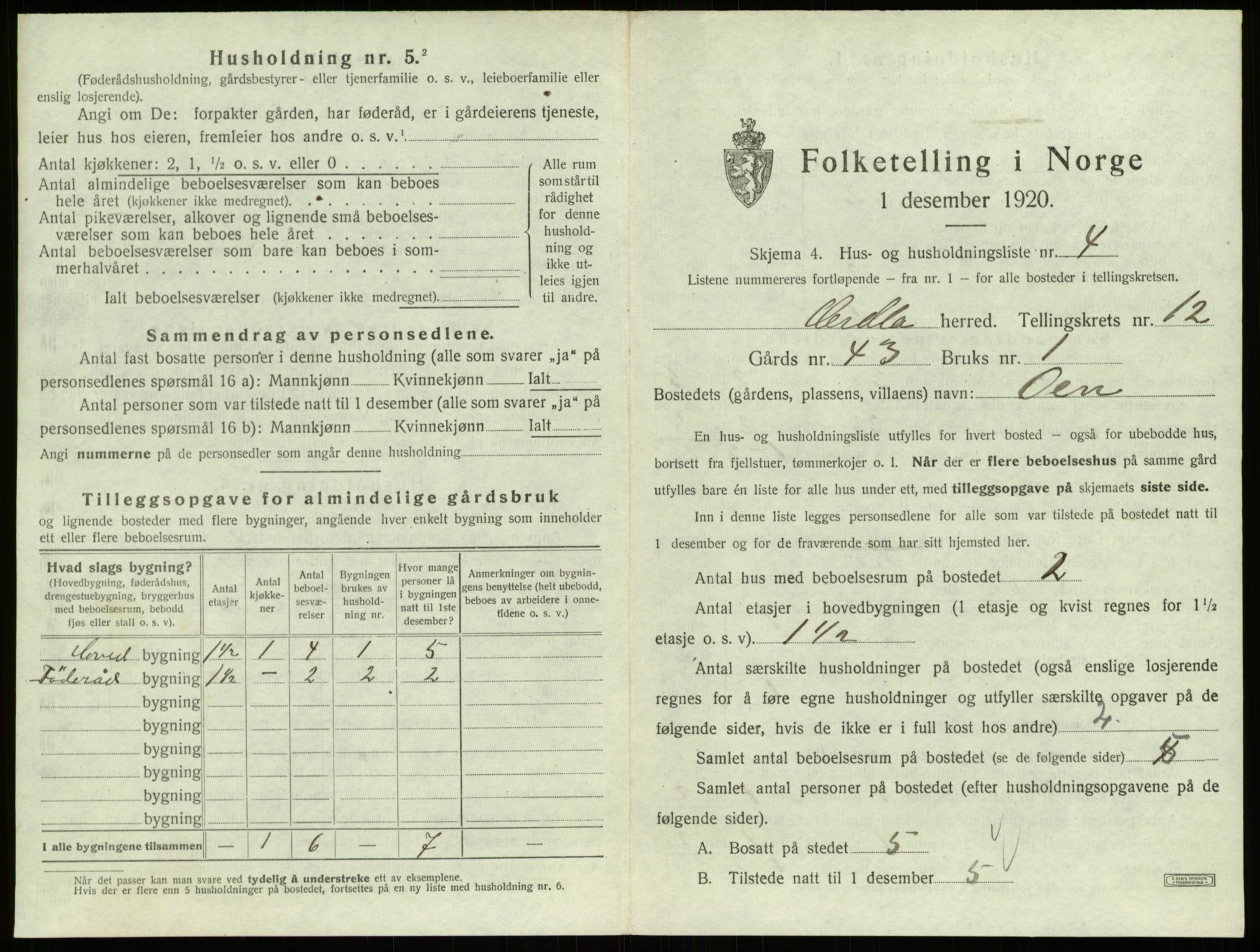 SAB, 1920 census for Herdla, 1920, p. 1099