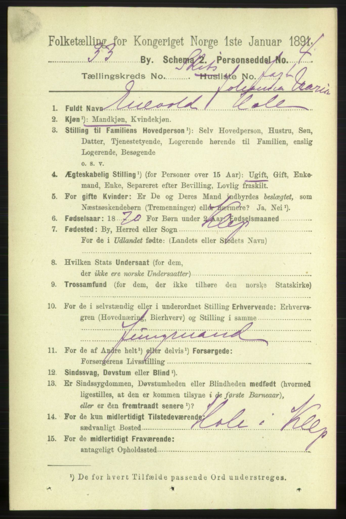 RA, 1891 census for 0903 Arendal, 1891, p. 5772