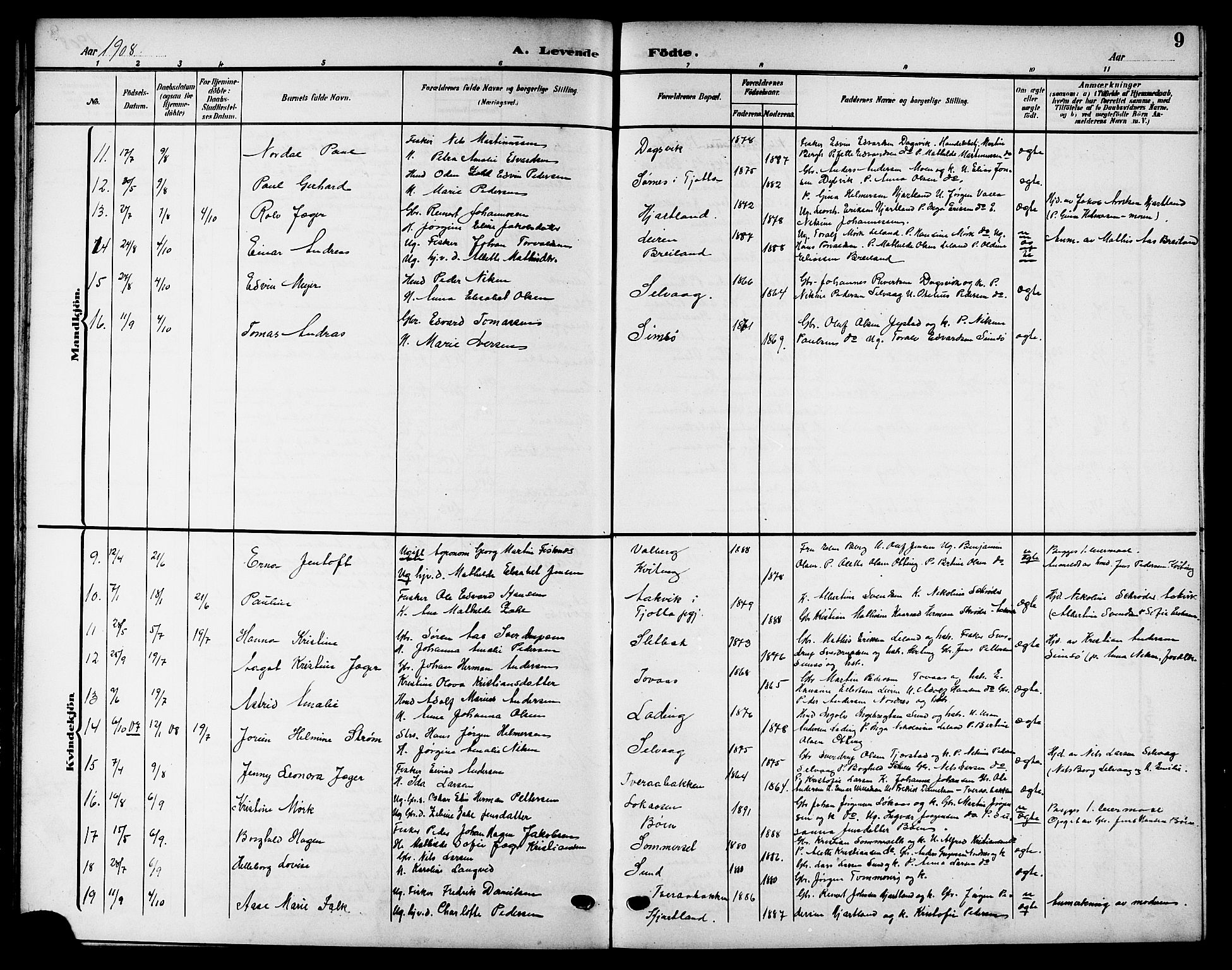 Ministerialprotokoller, klokkerbøker og fødselsregistre - Nordland, SAT/A-1459/832/L0494: Parish register (copy) no. 832C01, 1906-1922, p. 9