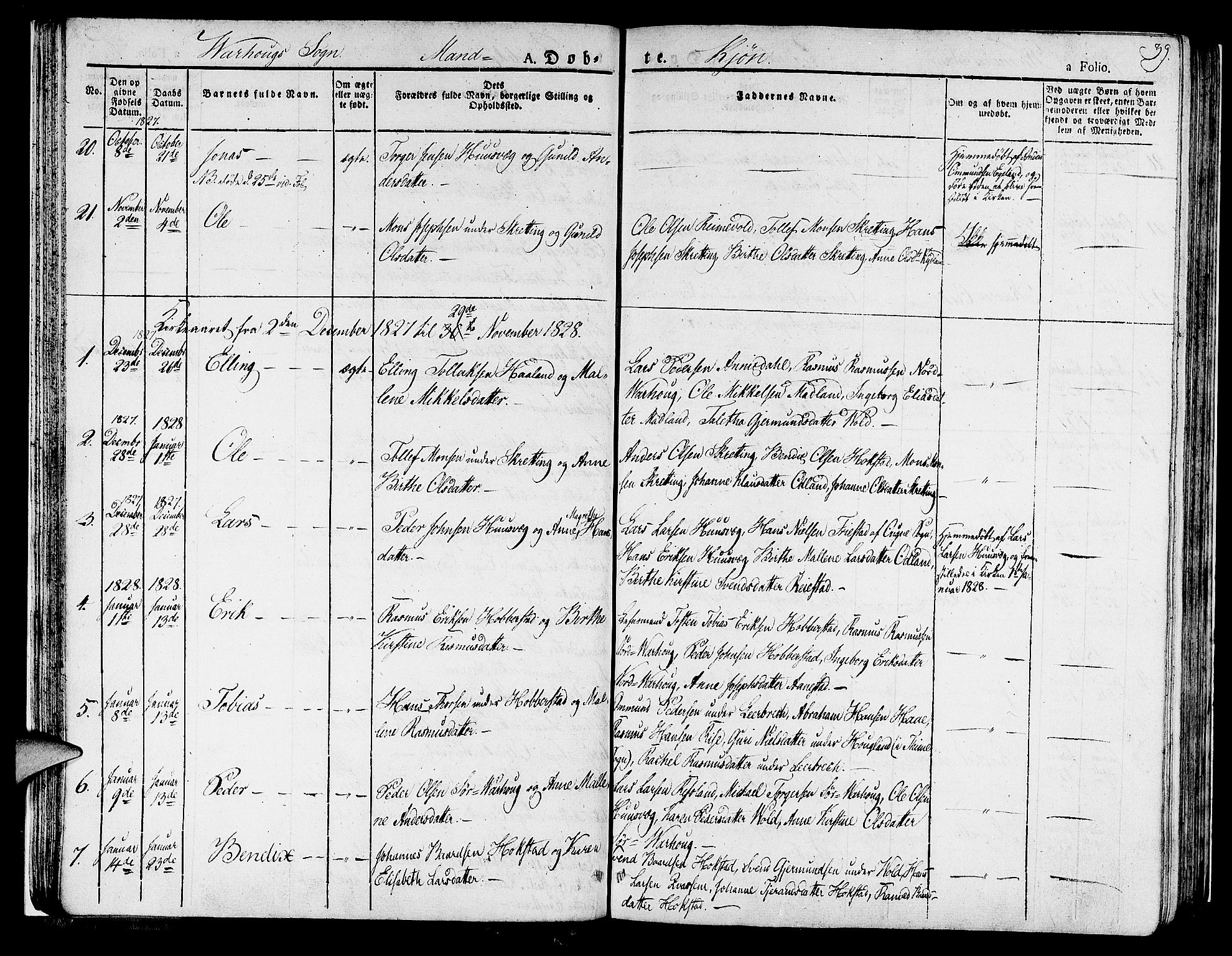 Hå sokneprestkontor, SAST/A-101801/001/30BA/L0004: Parish register (official) no. A 4.1 /2, 1826-1841, p. 39