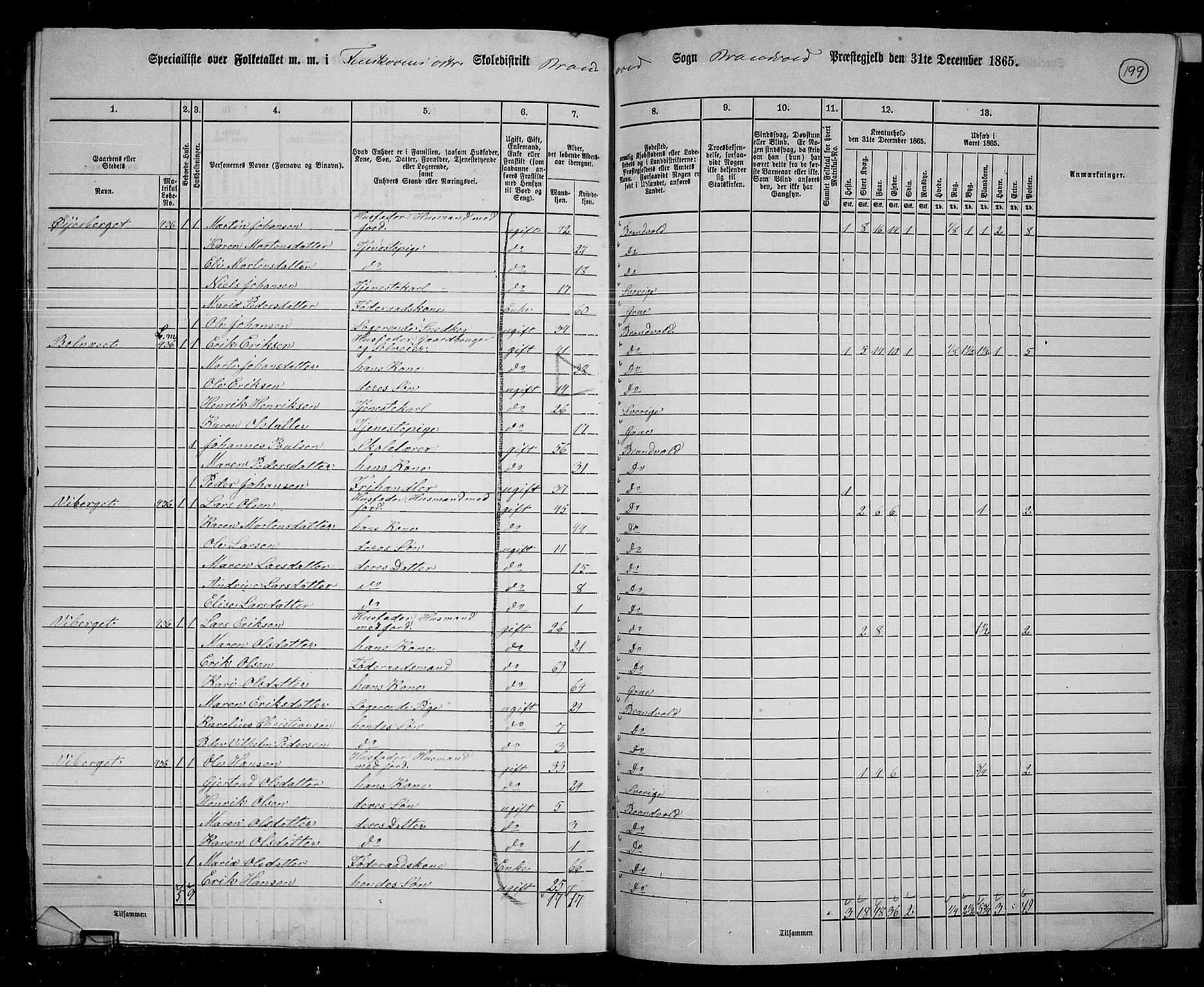 RA, 1865 census for Brandval, 1865, p. 167