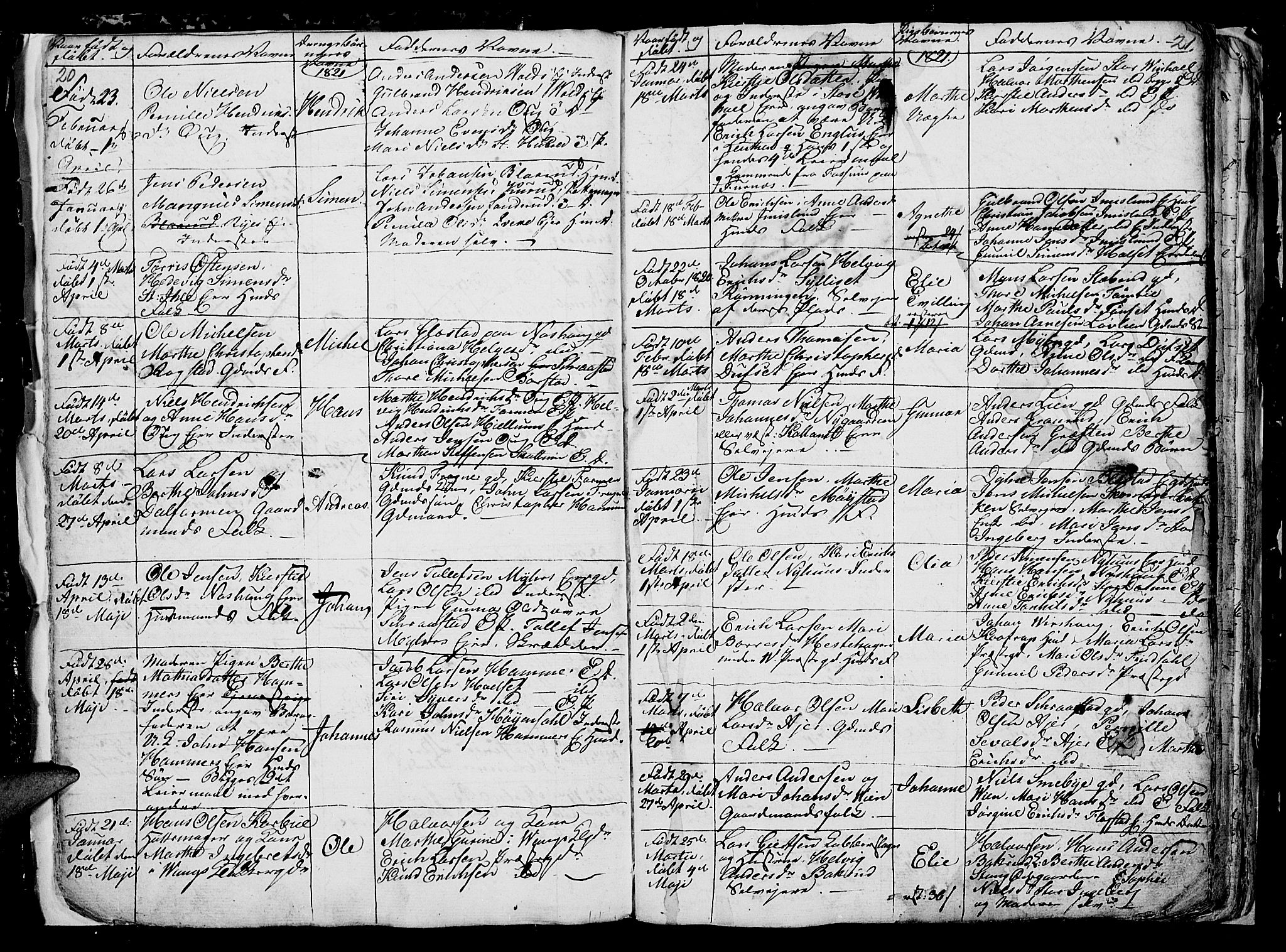 Vang prestekontor, Hedmark, AV/SAH-PREST-008/H/Ha/Hab/L0006: Parish register (copy) no. 6, 1819-1832, p. 20-21