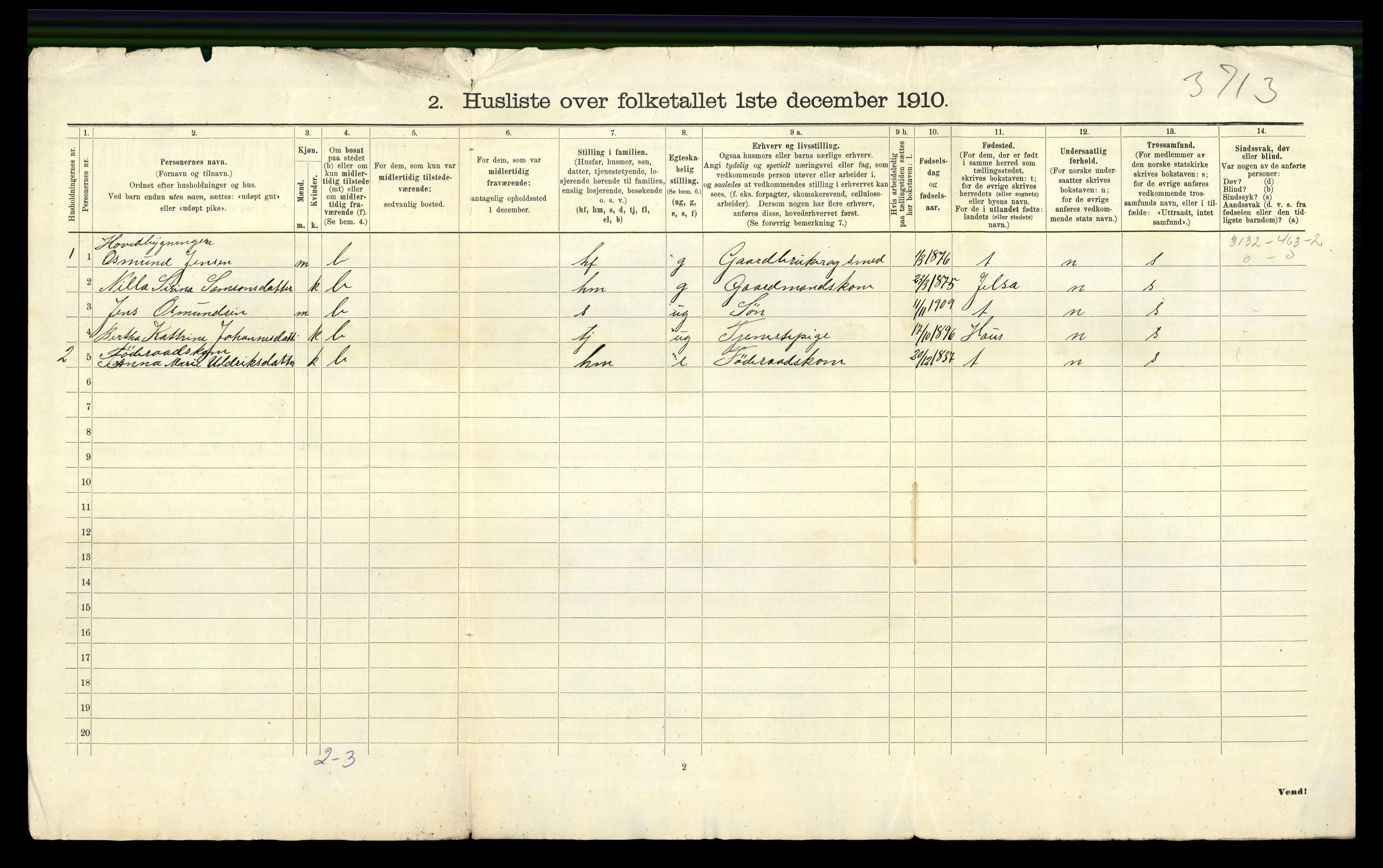 RA, 1910 census for Vikedal, 1910, p. 60