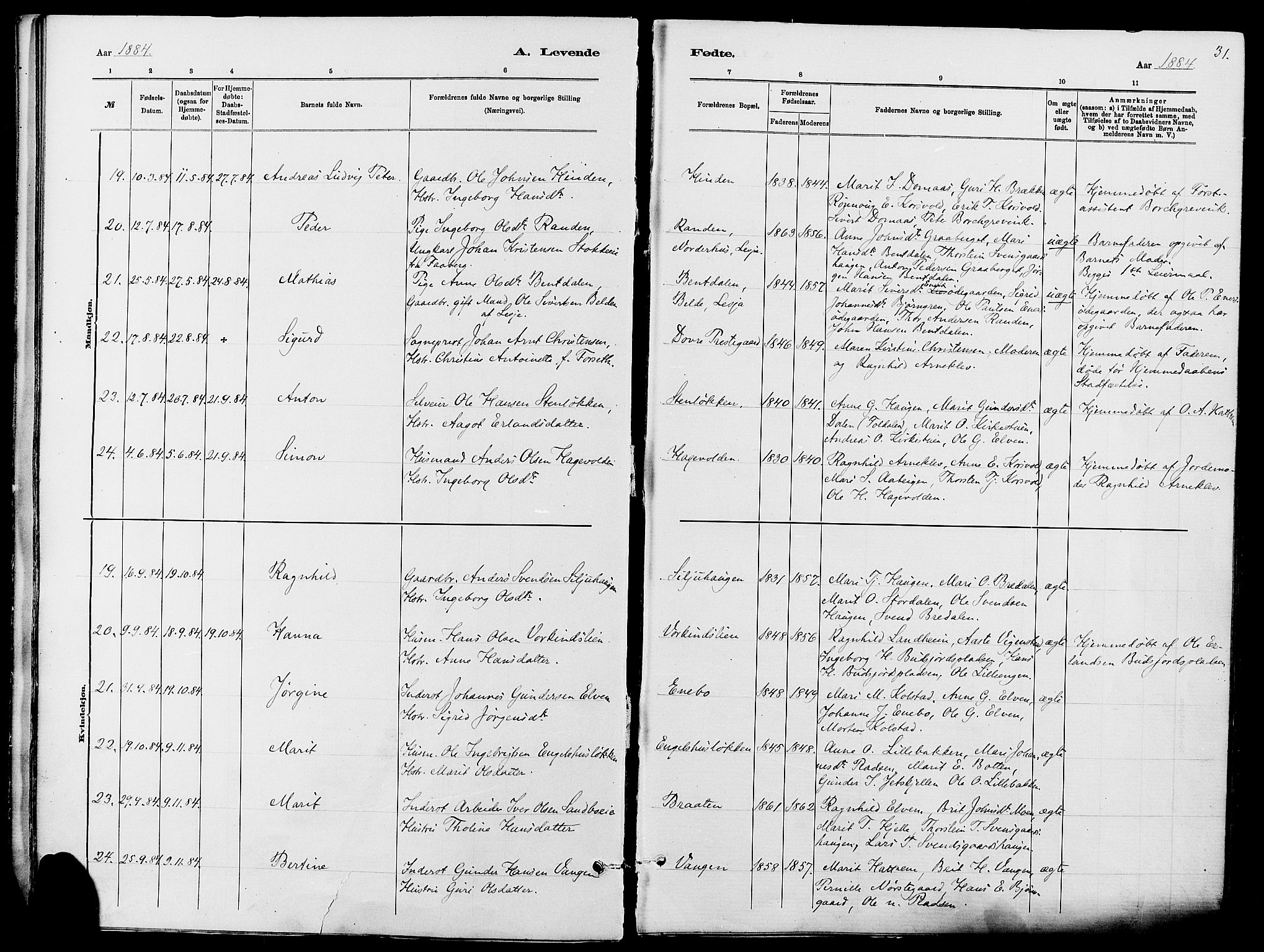 Dovre prestekontor, SAH/PREST-066/H/Ha/Haa/L0002: Parish register (official) no. 2, 1879-1890, p. 31