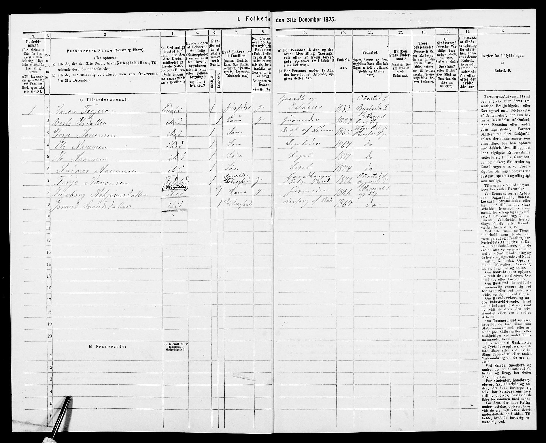 SAK, 1875 census for 0933P Herefoss, 1875, p. 217