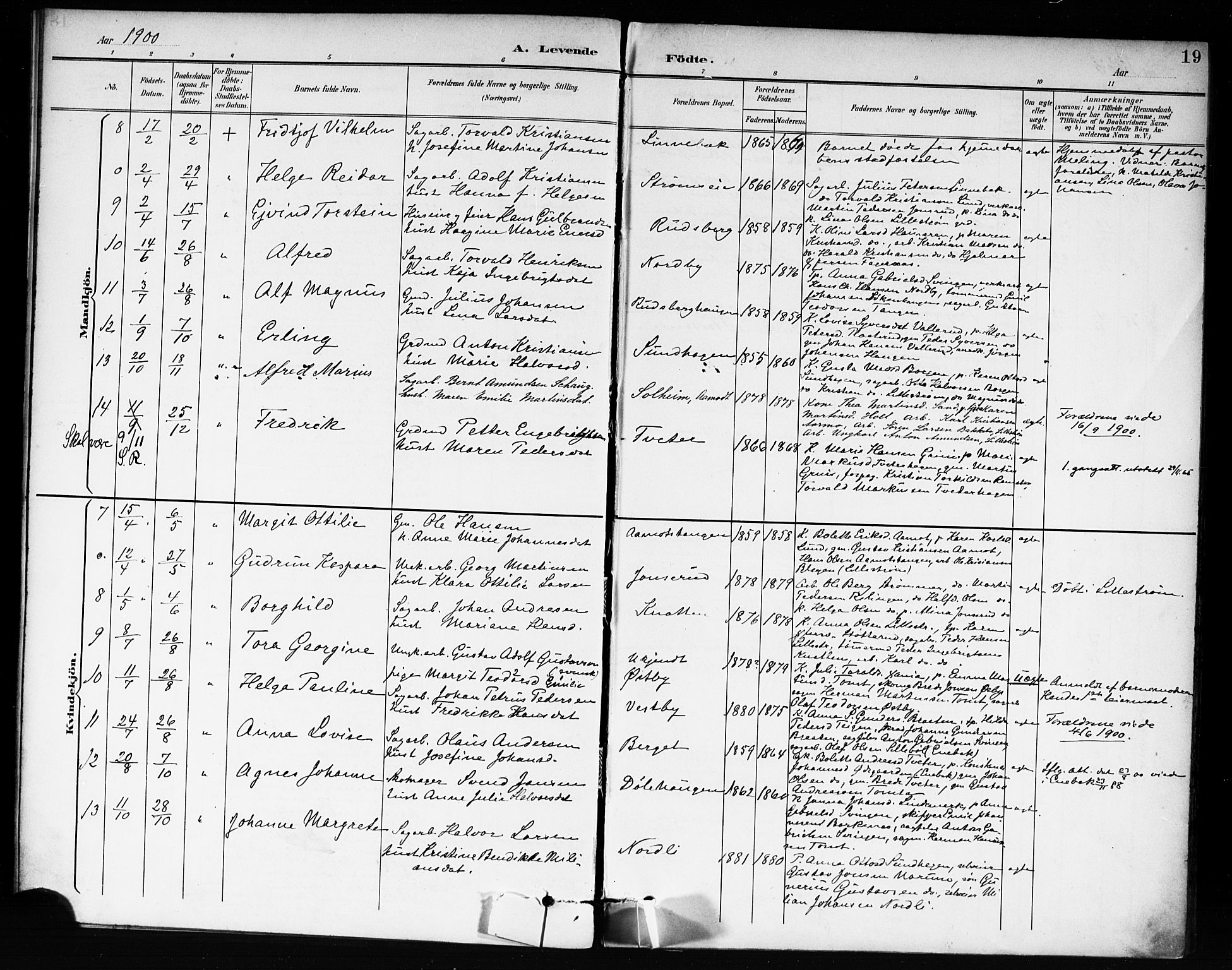 Fet prestekontor Kirkebøker, SAO/A-10370a/F/Fb/L0002: Parish register (official) no. II 2, 1892-1904, p. 19