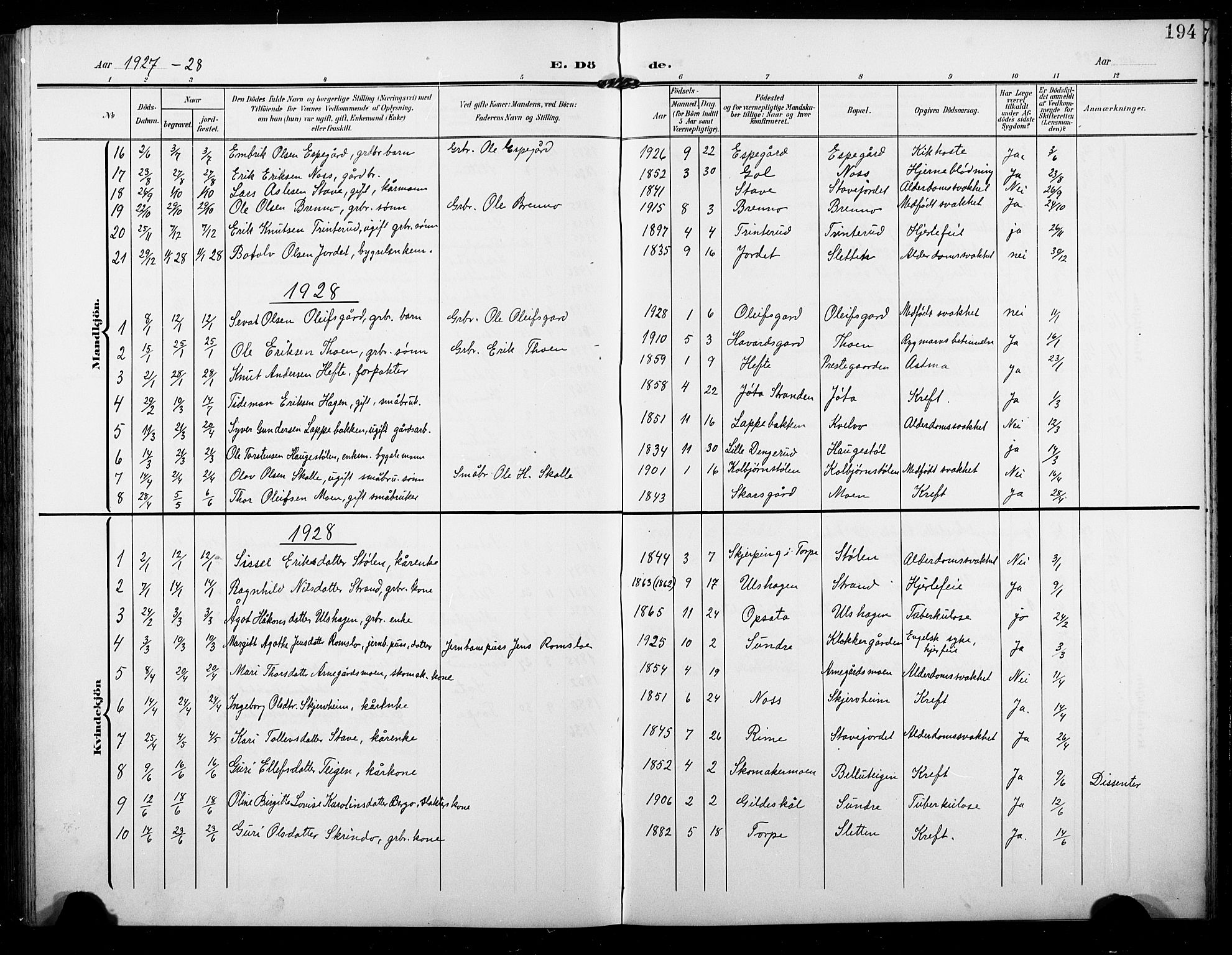 Ål kirkebøker, AV/SAKO-A-249/G/Ga/L0002: Parish register (copy) no. 2, 1904-1928, p. 194